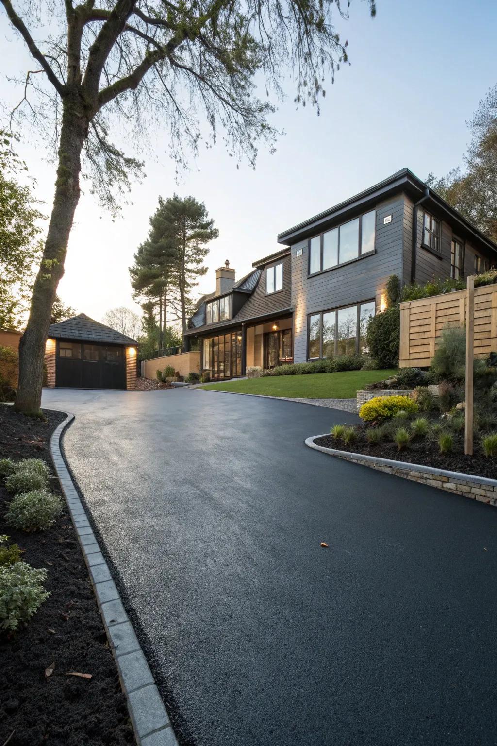 A sleek and well-finished tarmac driveway.