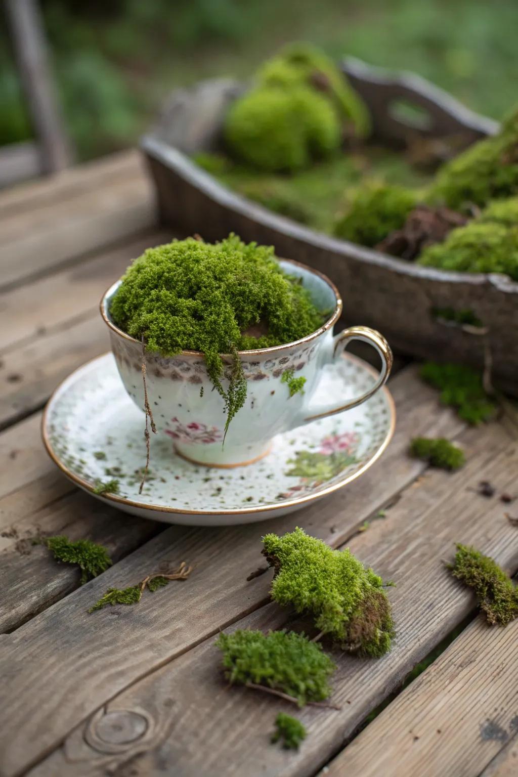 A serene mossy oasis in a teacup.