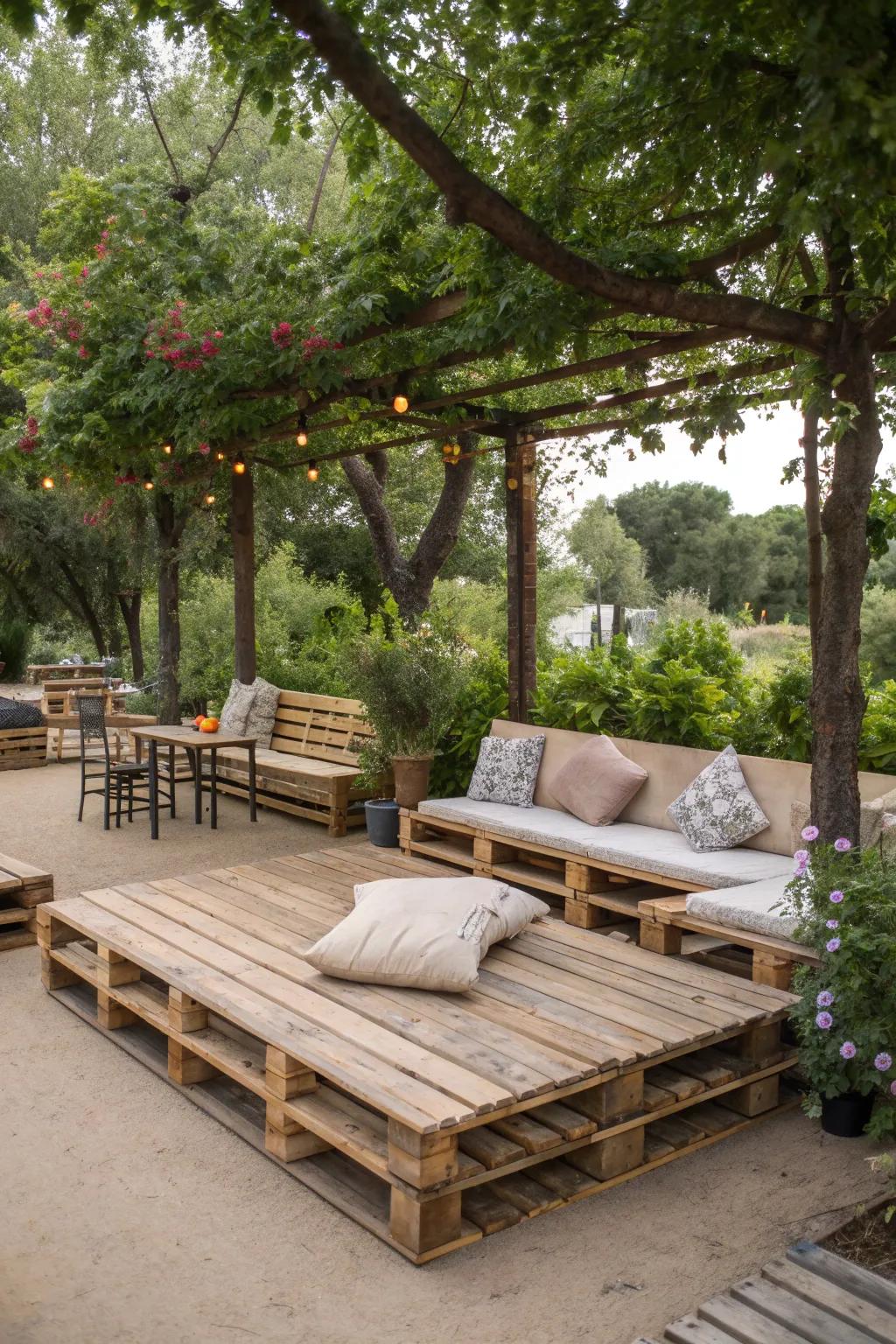 Pallet decking is an easy and stylish addition to any temporary landscape.