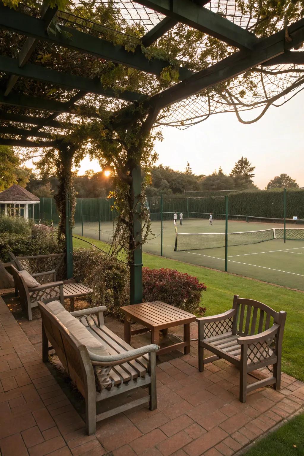 Seating areas provide a perfect spot to relax and enjoy the game.