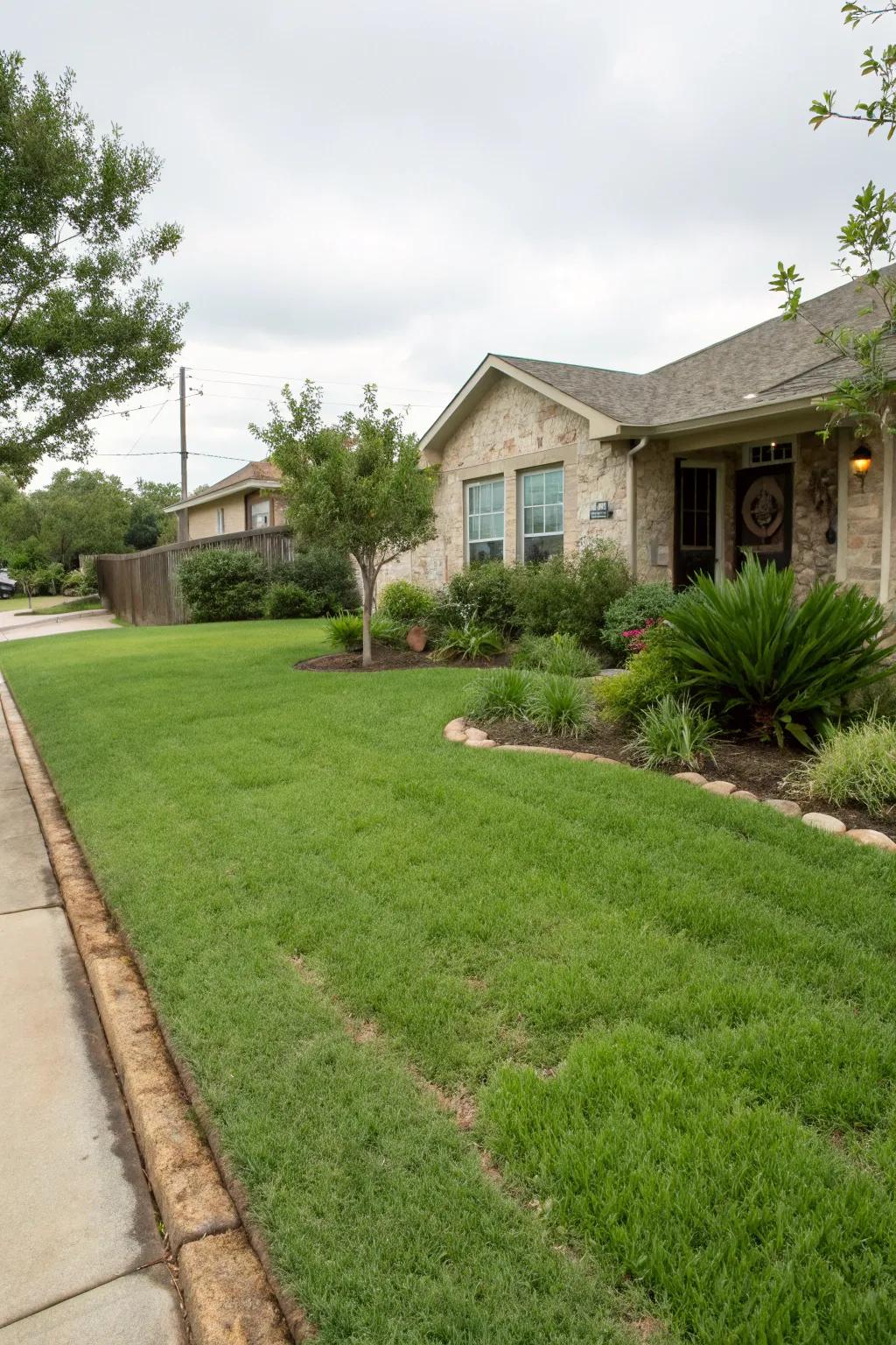 A lush lawn with drought-tolerant grass in Texas.