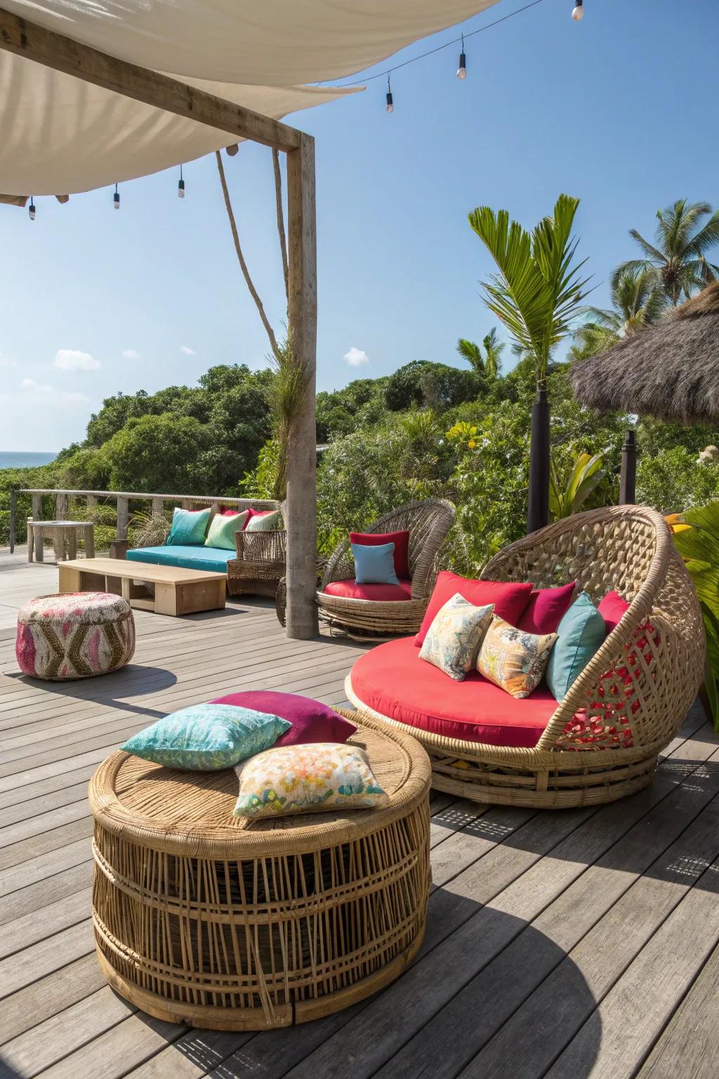 Comfortable outdoor seating with a tropical flair