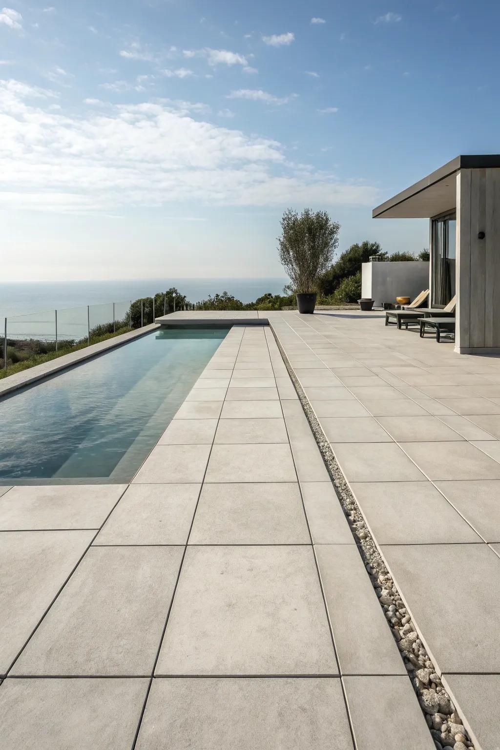 Concrete tiles provide a sleek and modern minimalist look.