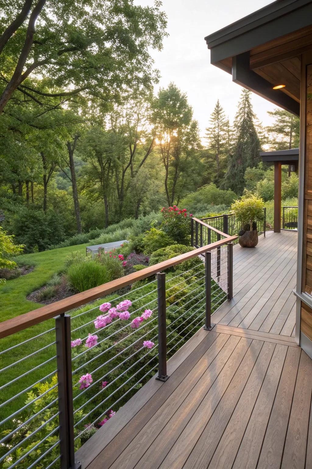 Elegant railings complement the natural beauty of this timber deck.
