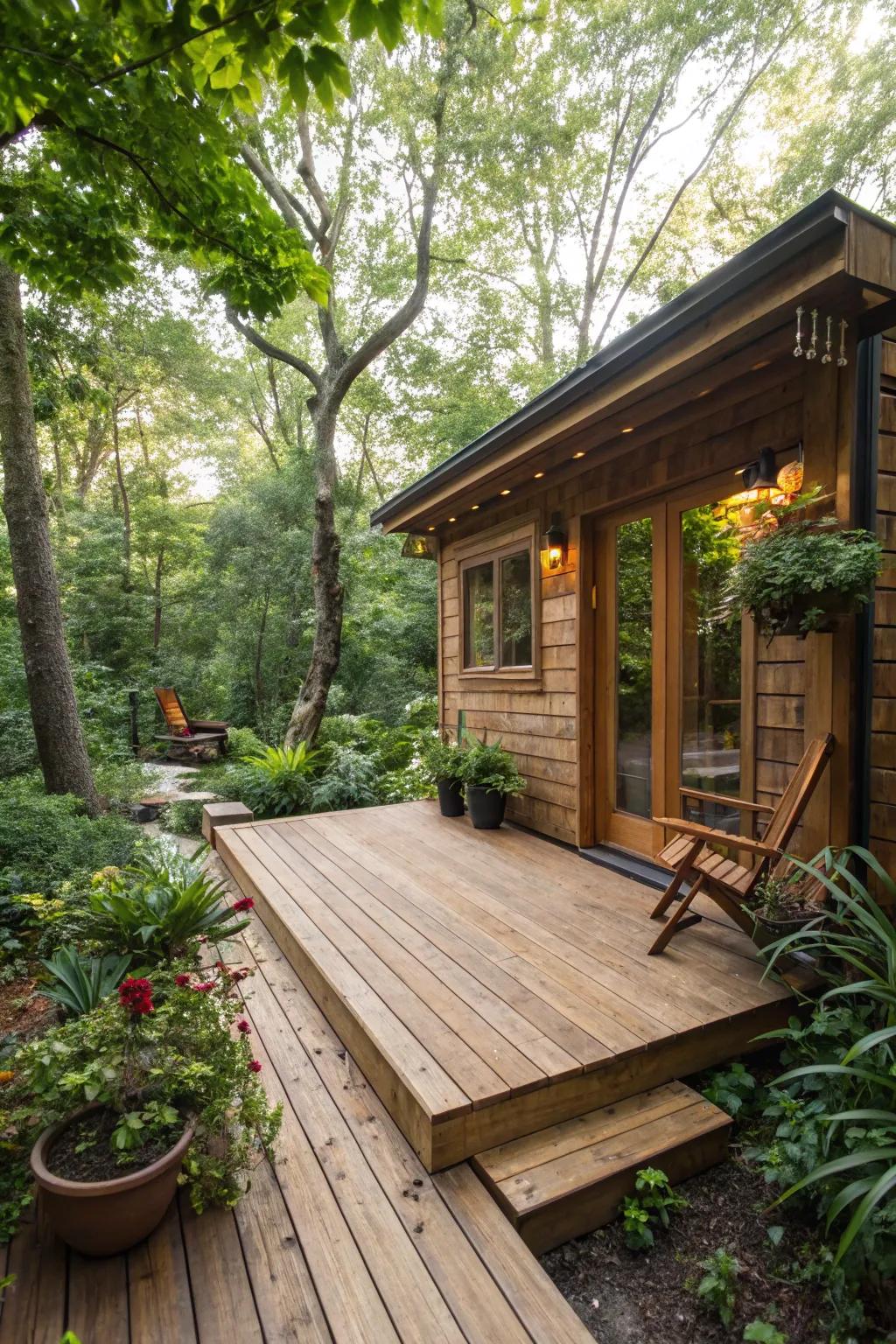 Natural materials create a warm and rustic deck ambiance.