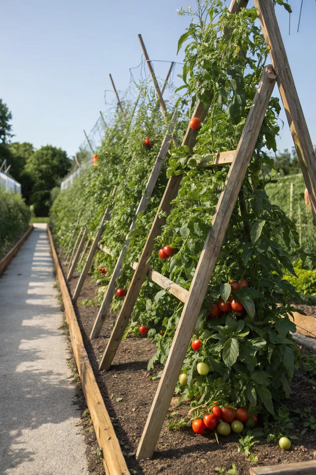 Space-efficient A-frame supporting multiple plants.