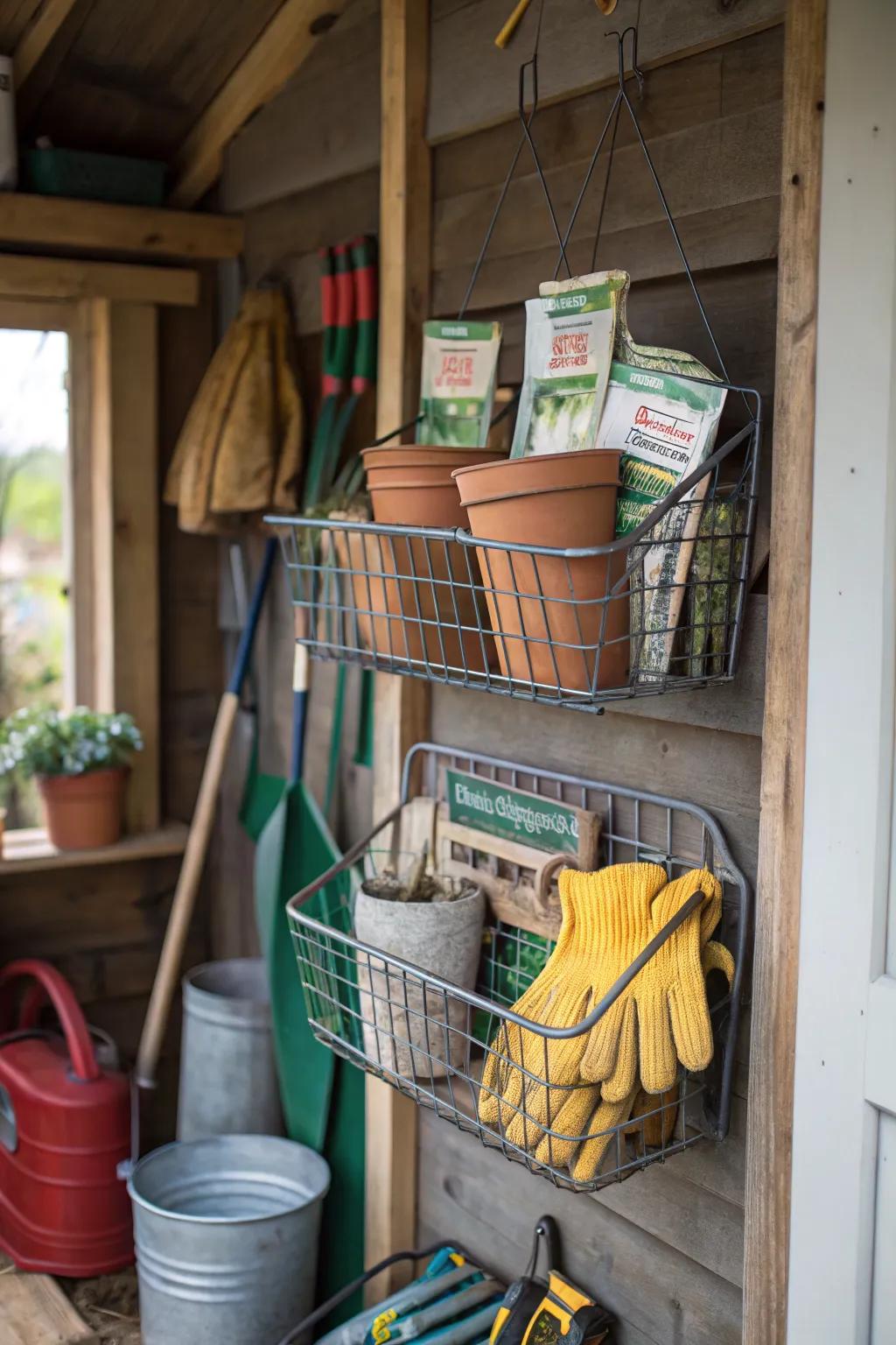 Hanging baskets keep your small items organized.