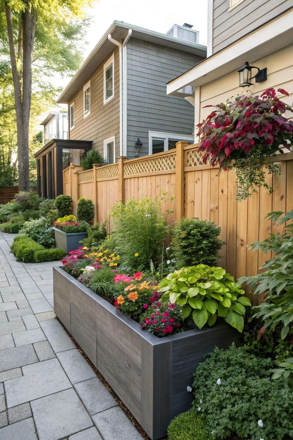 Raised planters offer a practical and attractive solution for townhouse gardens.