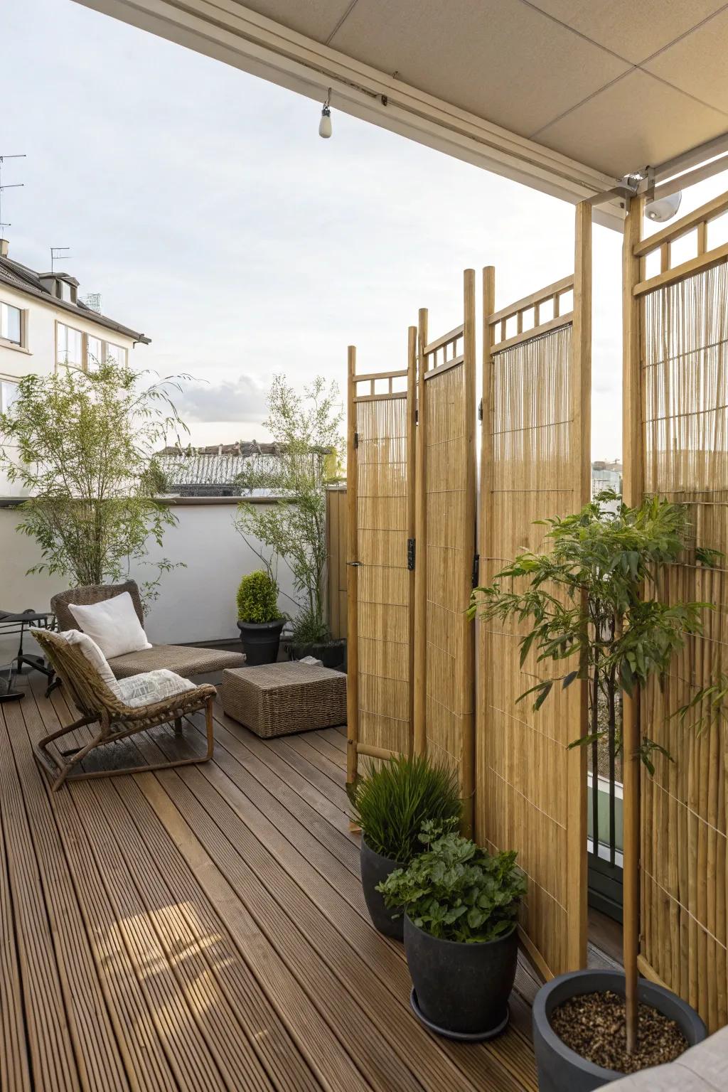 Bamboo screens bring a natural, calming atmosphere to your outdoor space.