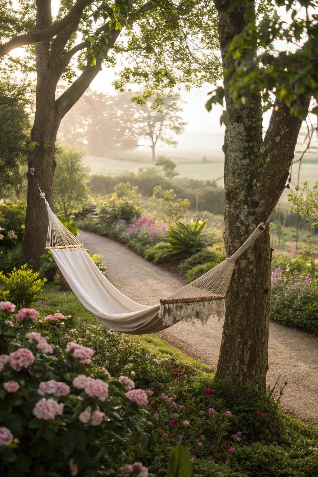 A hammock offers a perfect spot to relax and unwind.