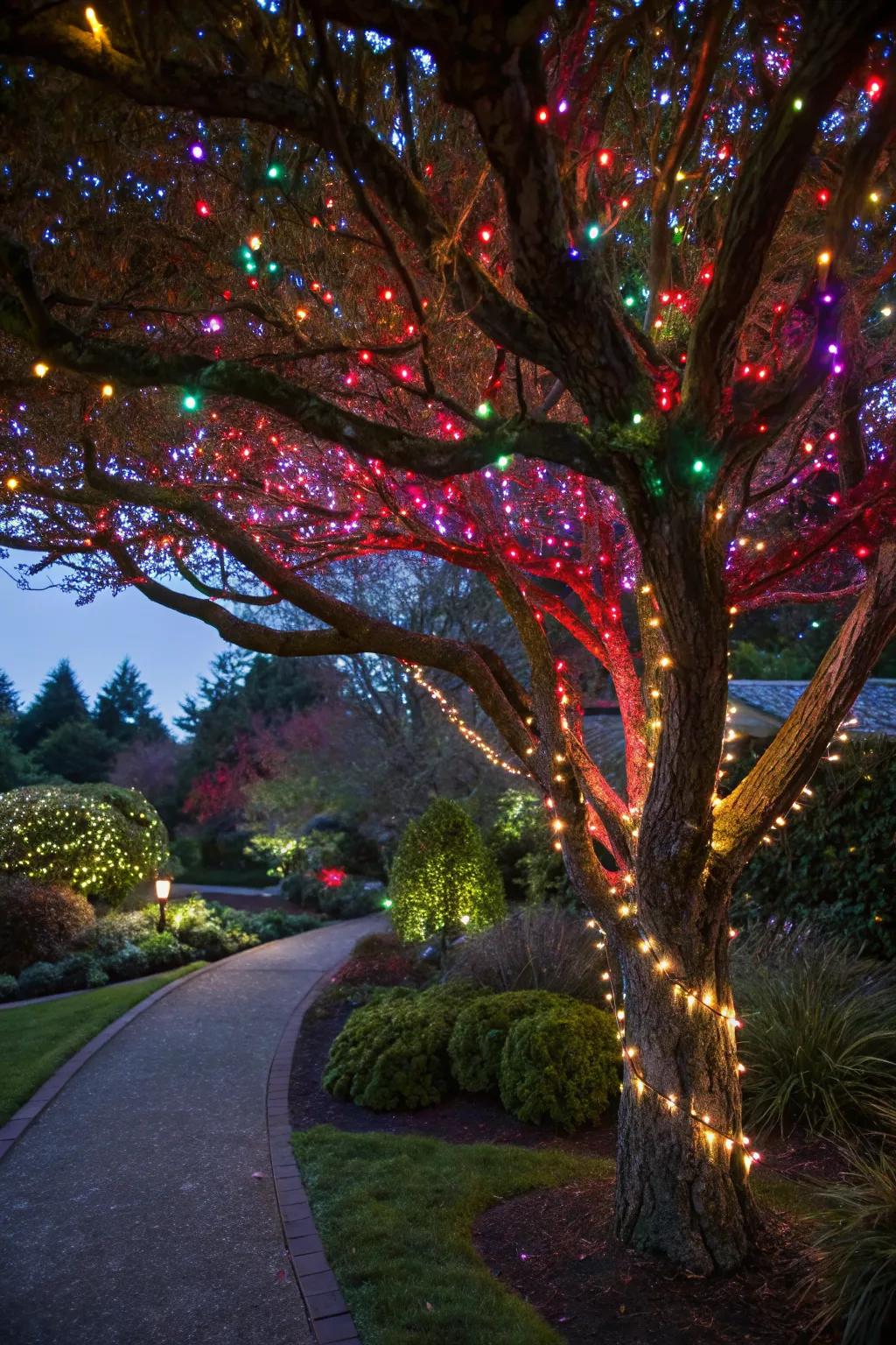 Colored lights make a bold statement in your garden.