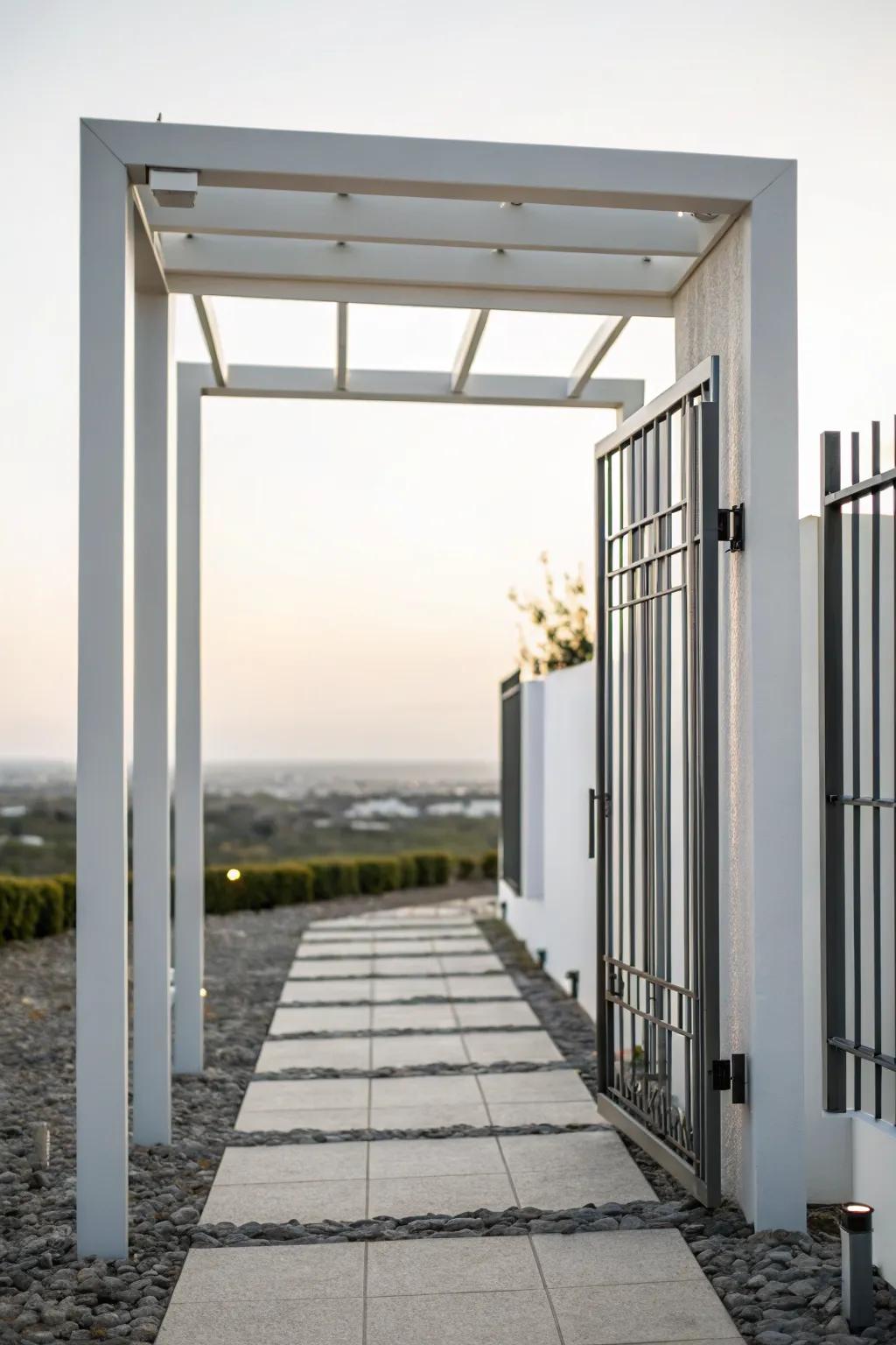 A sleek and modern trellis gate with minimalist design.