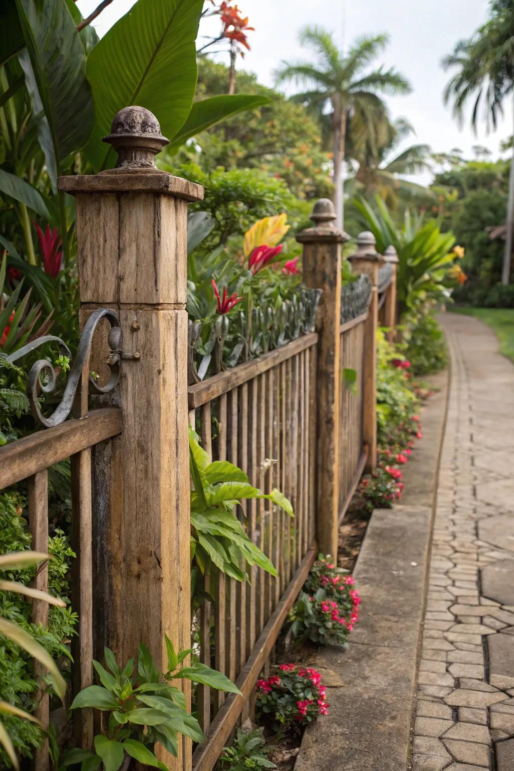 A stylish blend of materials for a tropical fence.