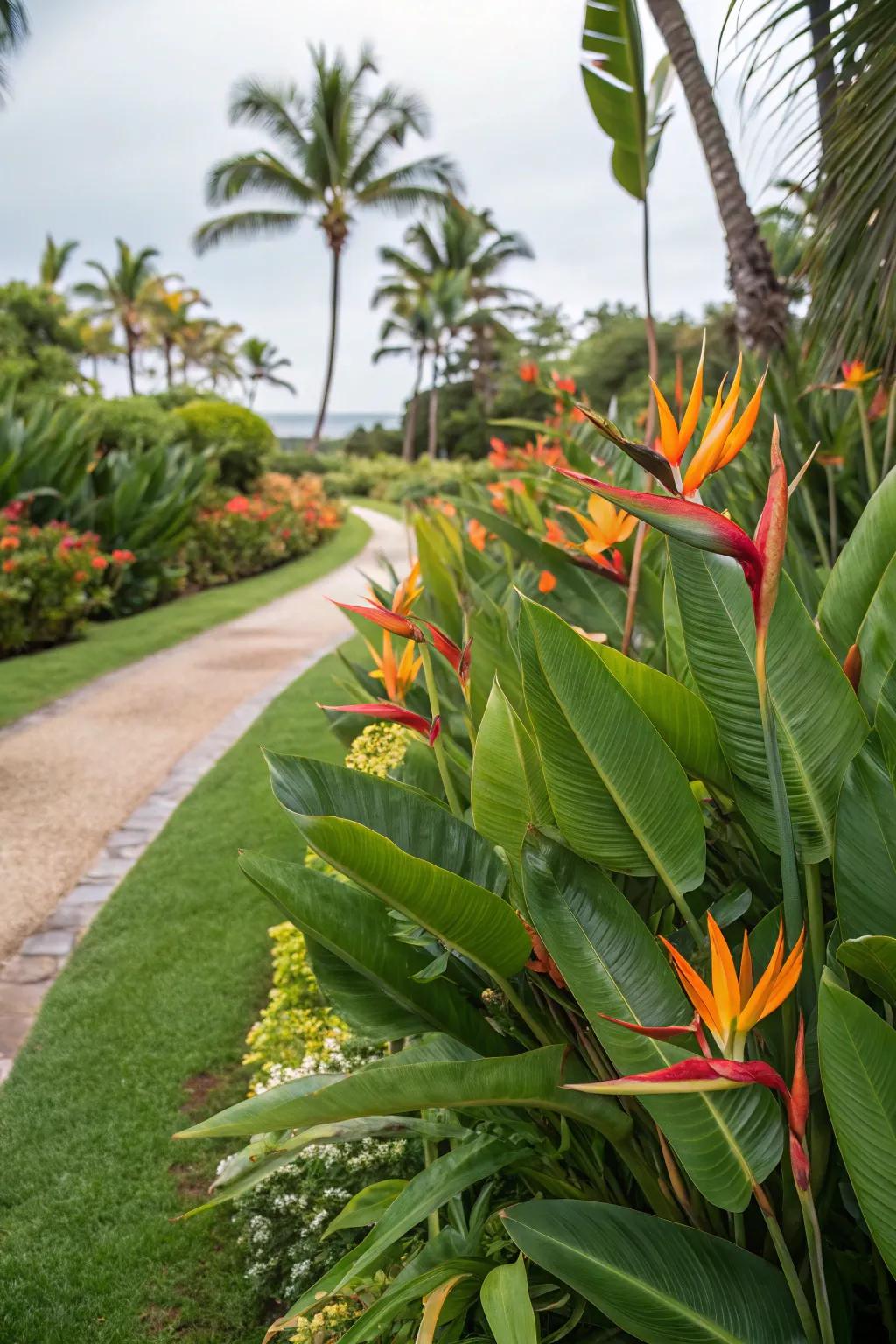 Exotic plants like bird of paradise add intrigue.