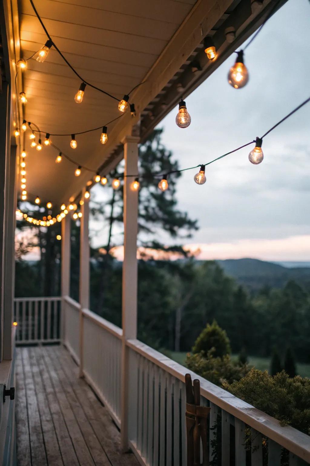 String lights create a magical ambiance on your tropical porch.