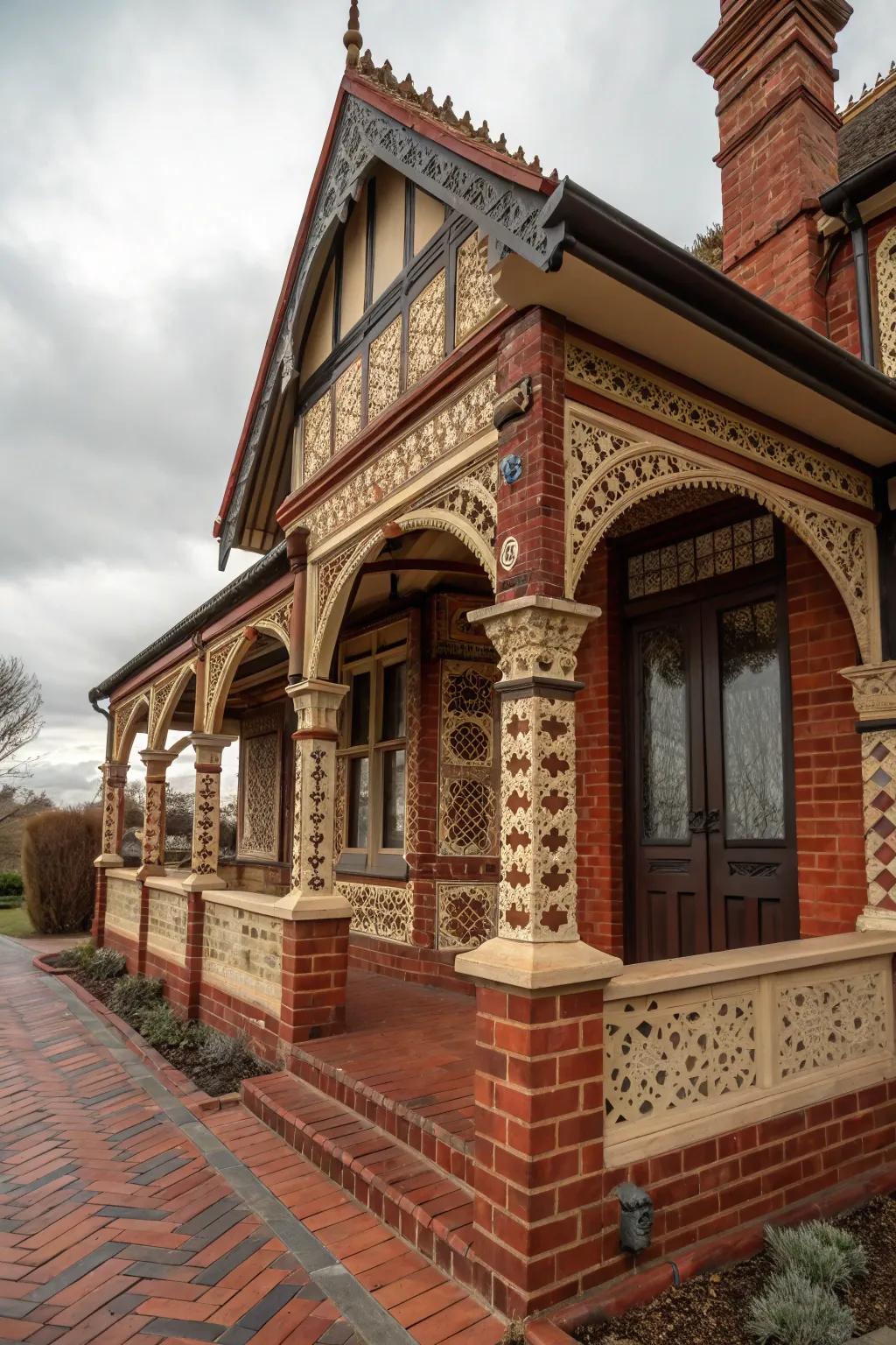 Intricate brickwork adds a traditional touch to this Tudor porch.