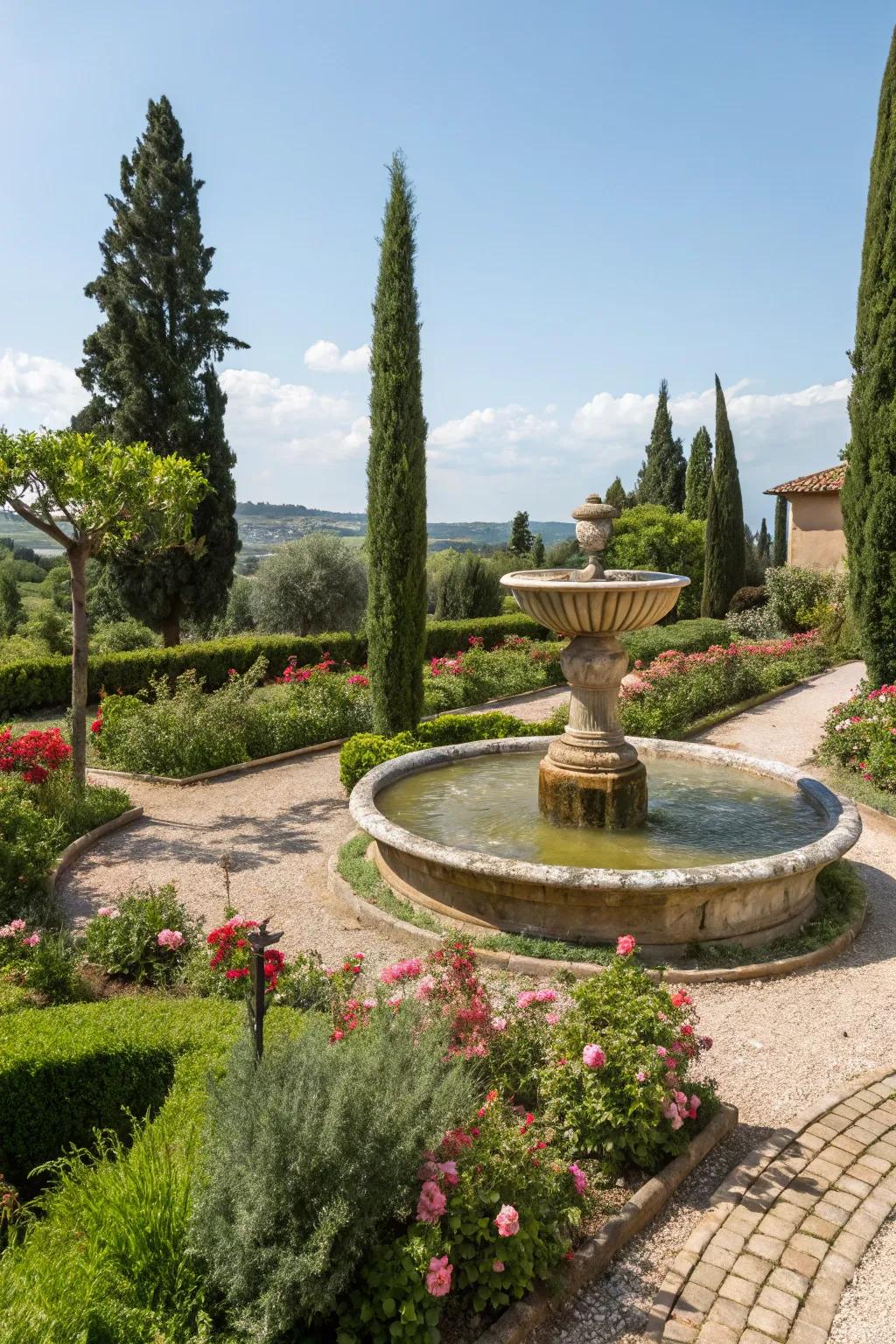 A fountain brings a soothing element to your garden.