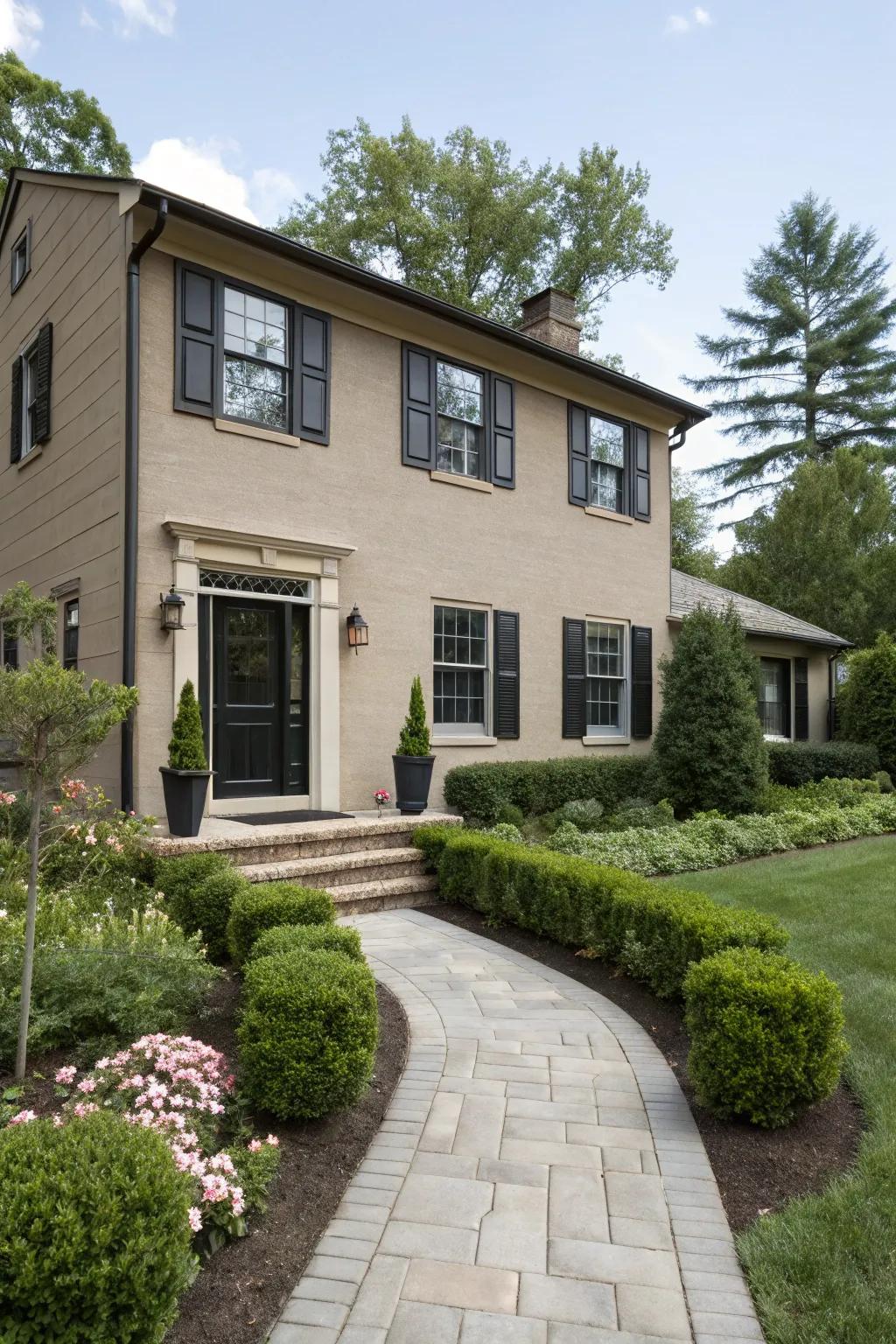 Taupe and black add depth and warmth to a home exterior.