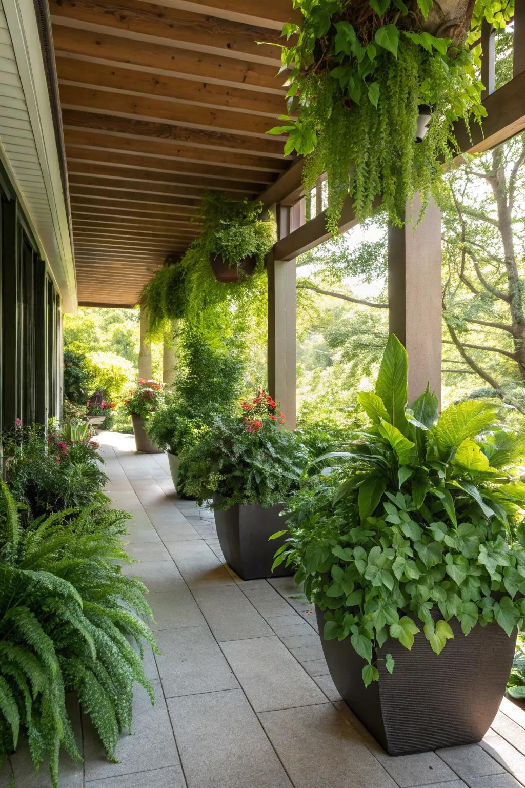Use planters and greenery for a natural privacy boost under your deck.