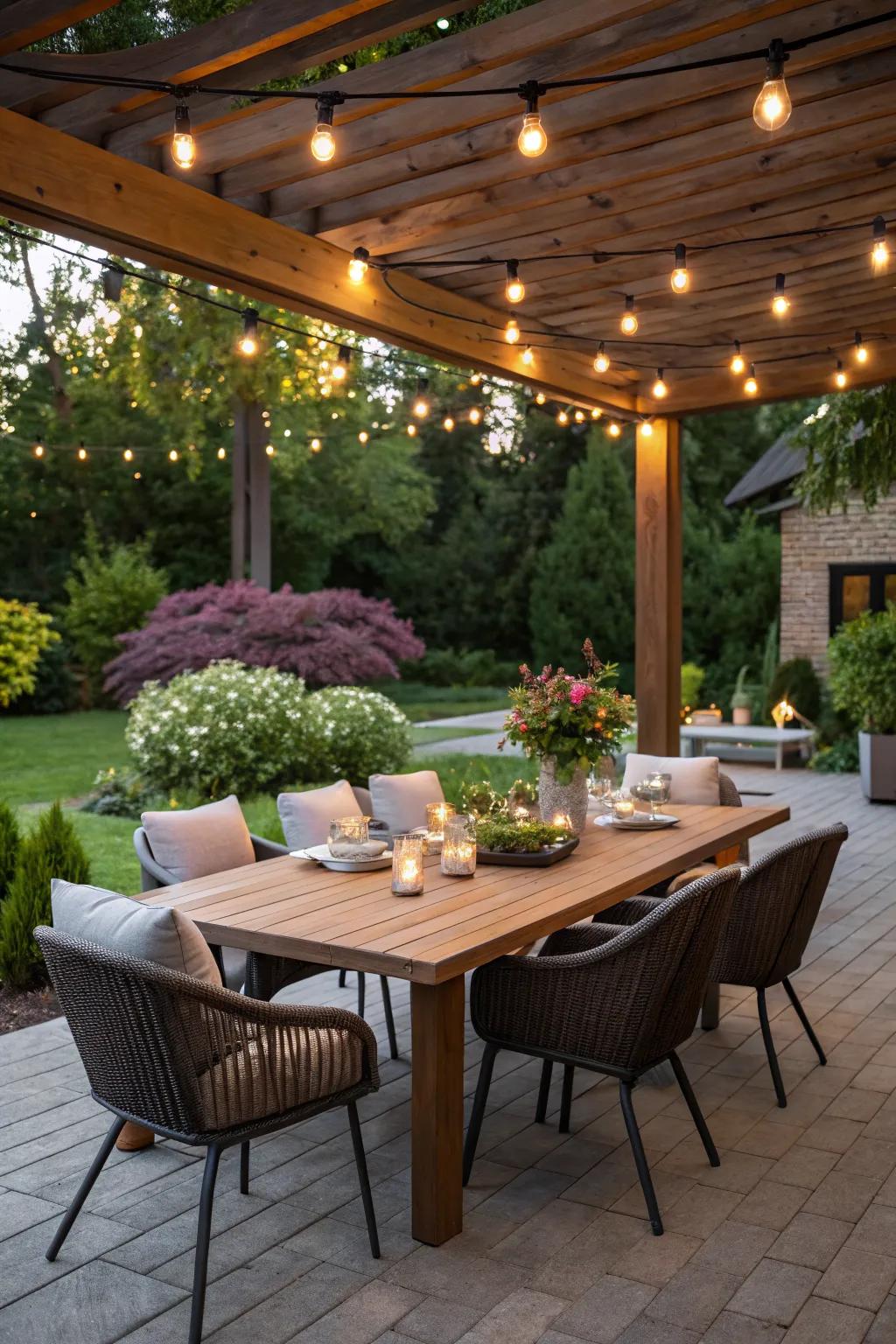 Dine under the stars with this enchanting outdoor setup.