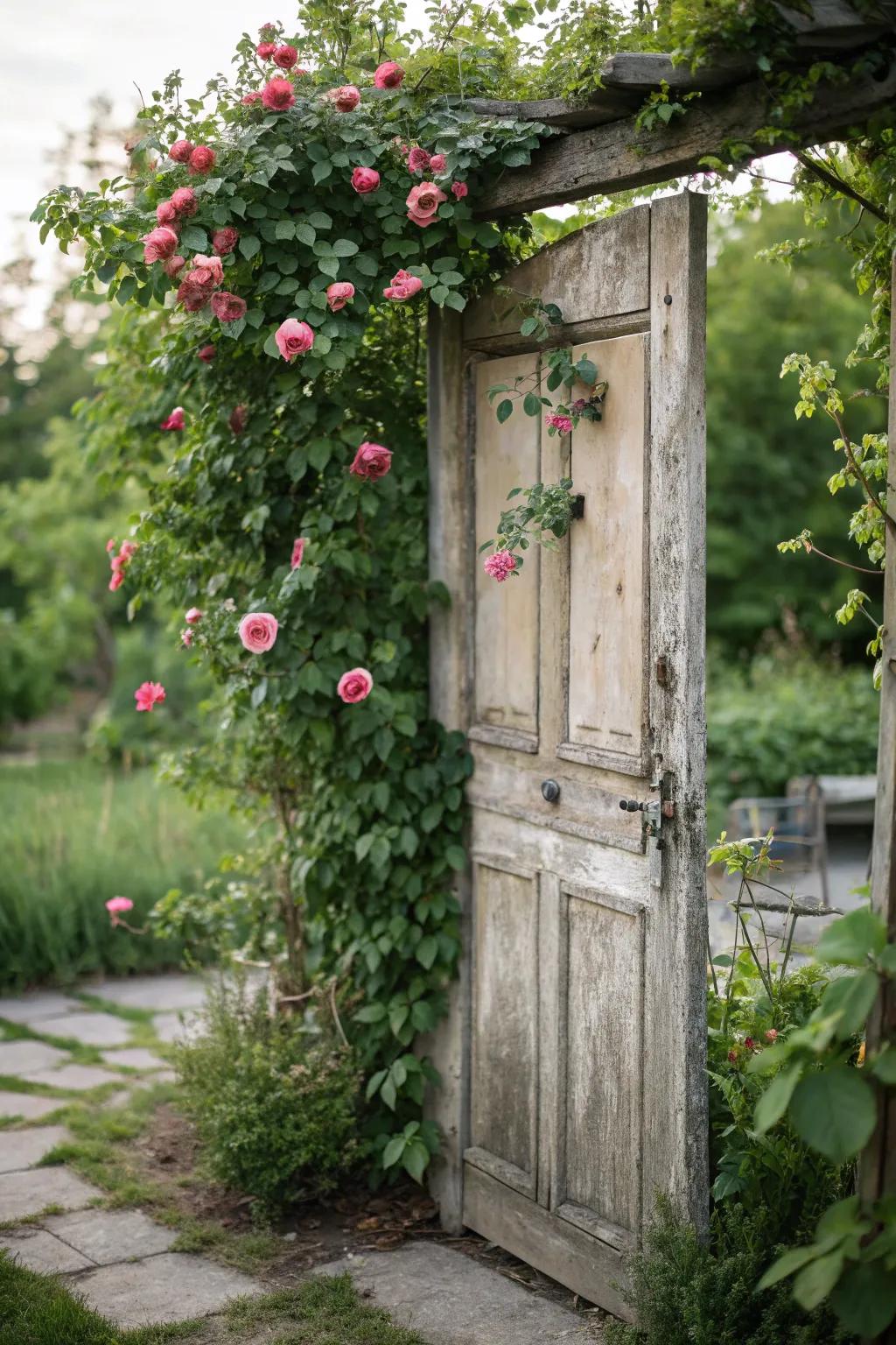 Repurposed doors add charm and character to gardens.