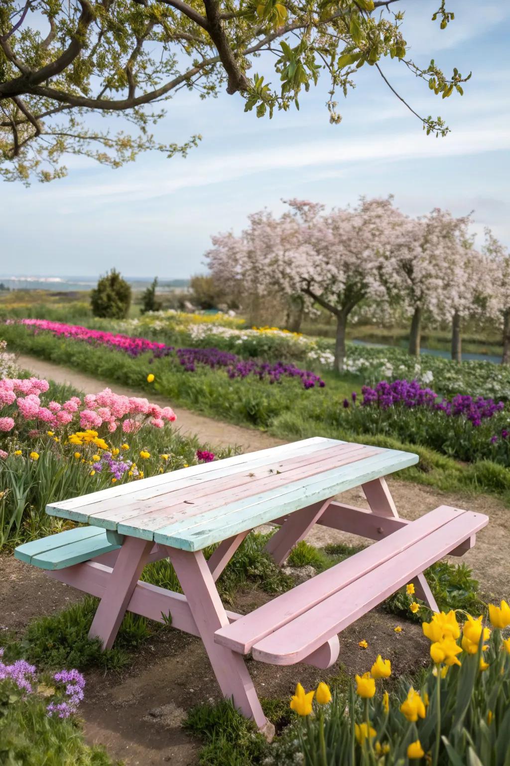 Pastel colors bring a dreamy touch to your picnic table.