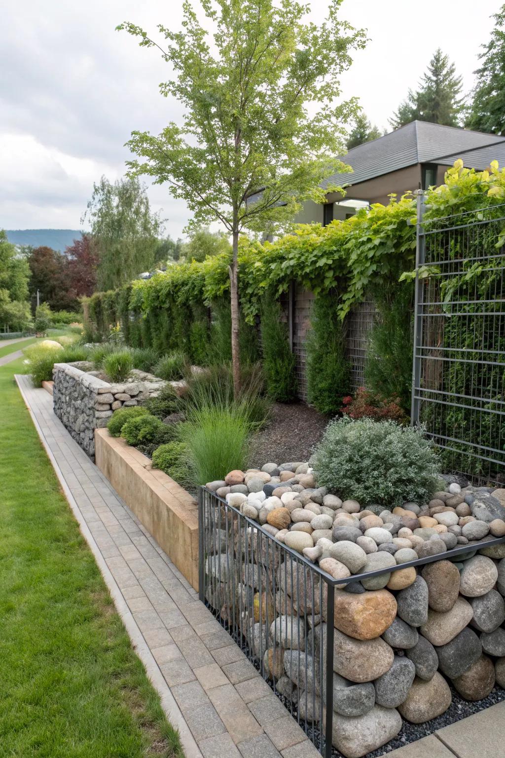 Industrial chic with a gabion retaining wall