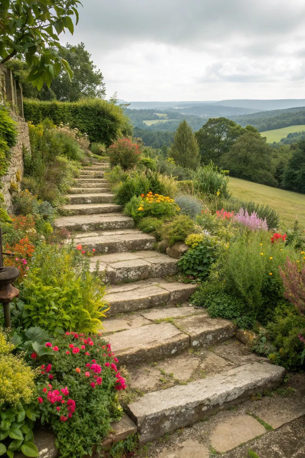 Stepped pathways enhance both accessibility and beauty.