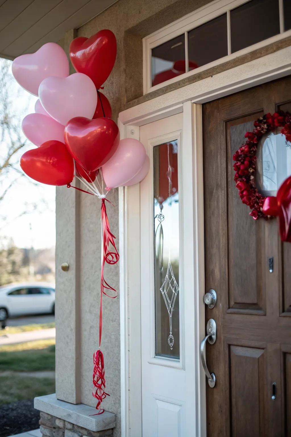 Heart-shaped balloons create an inviting and festive entrance.