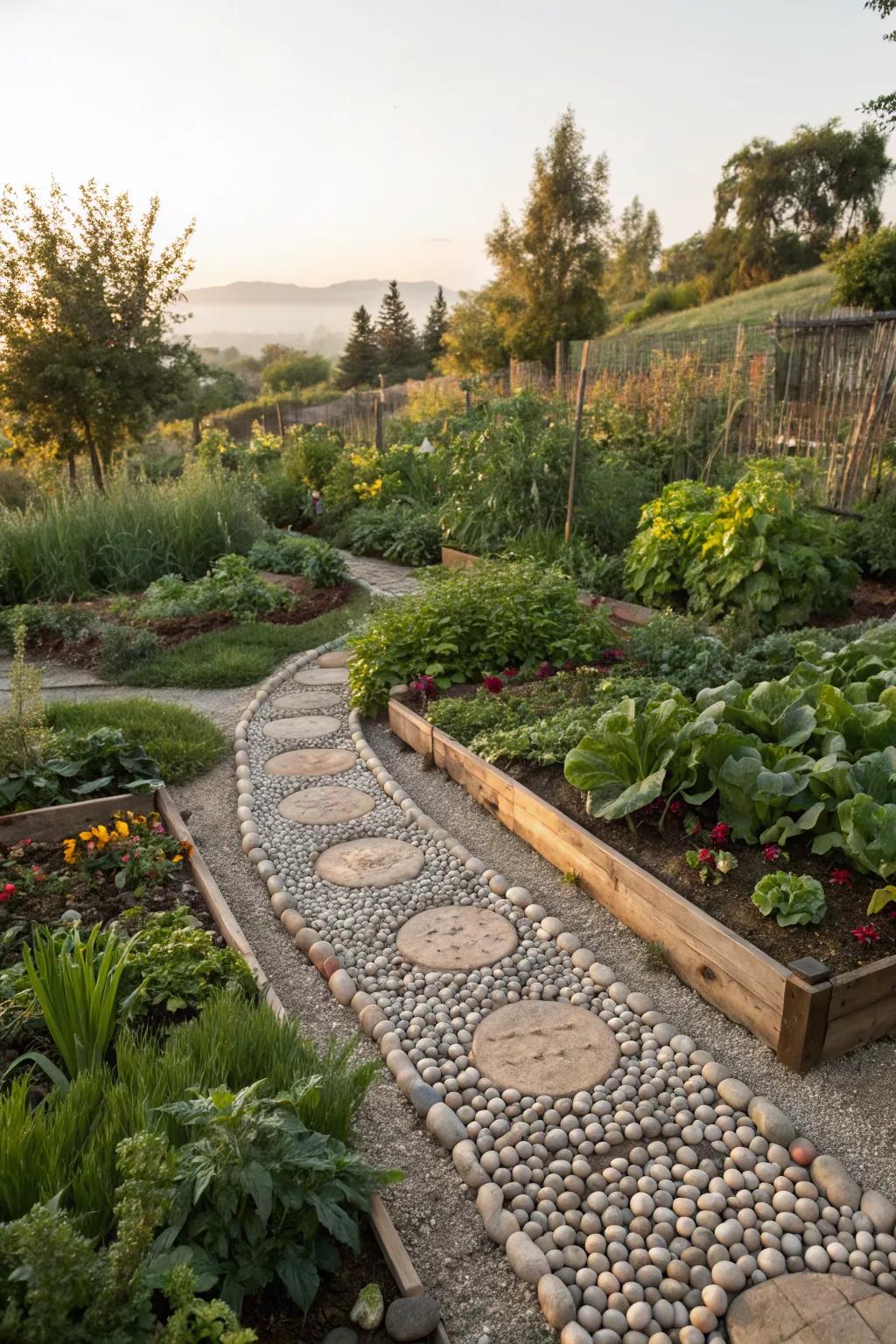 Pebble pathways add beauty and practicality to your garden layout.