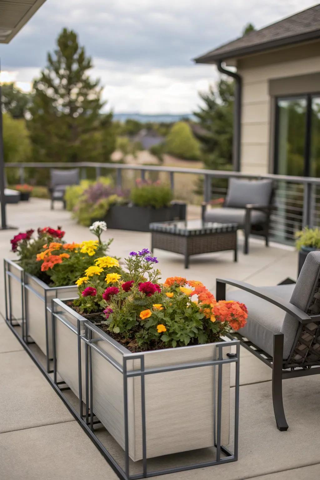 Metal frame planters add a stylish edge to any garden.