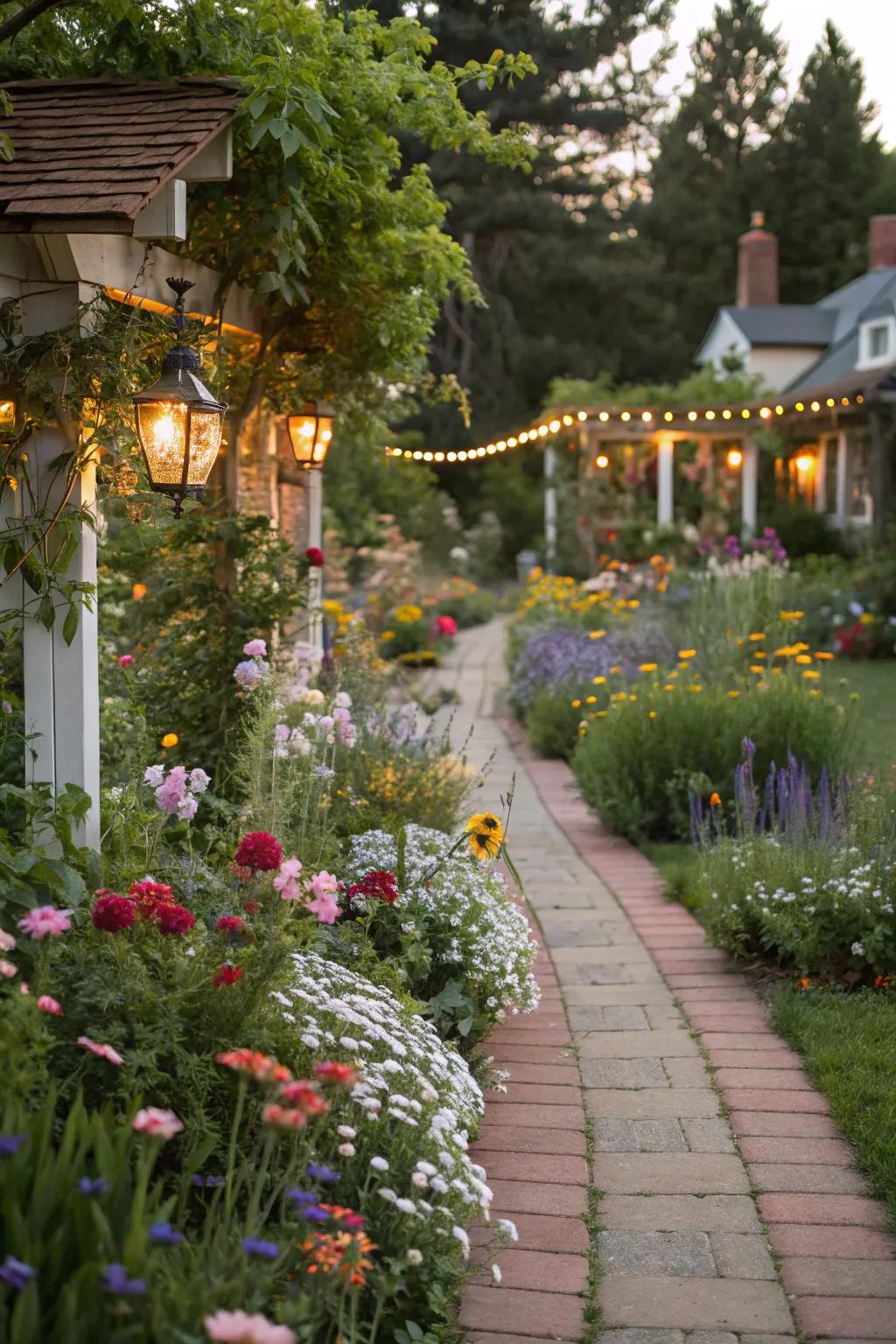 Whimsical cottage garden walkway