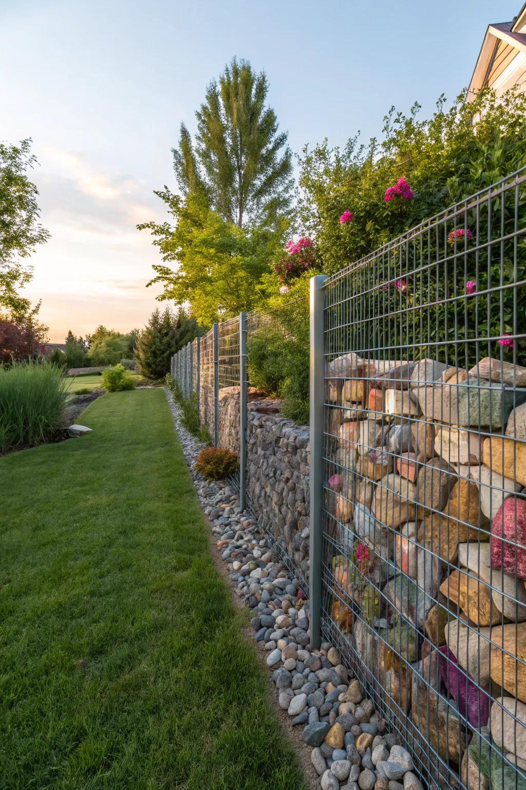 Eco-friendly and visually striking, gabion walls are both practical and beautiful.