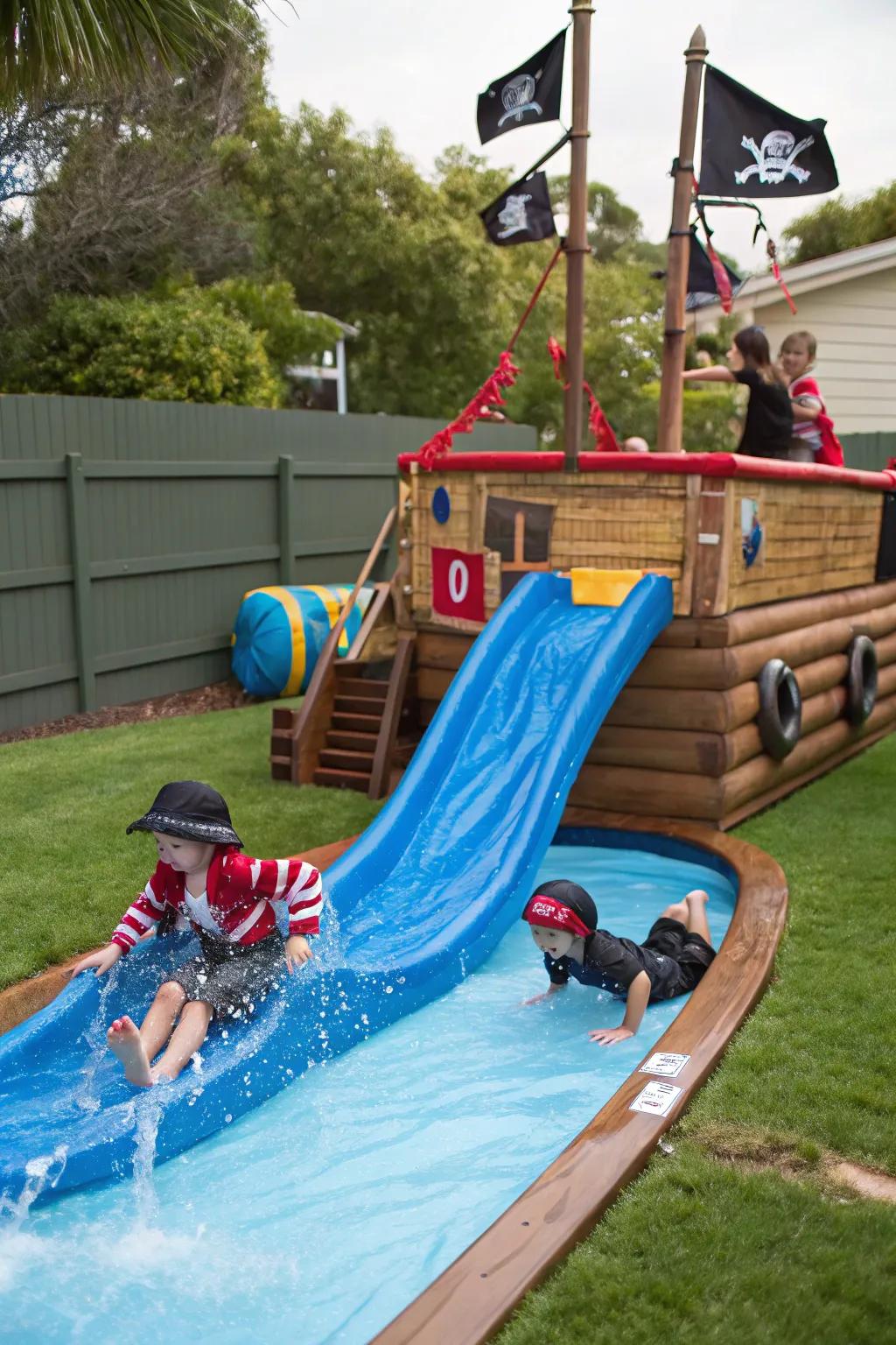 Bring adventure to your backyard with a pirate ship slide.