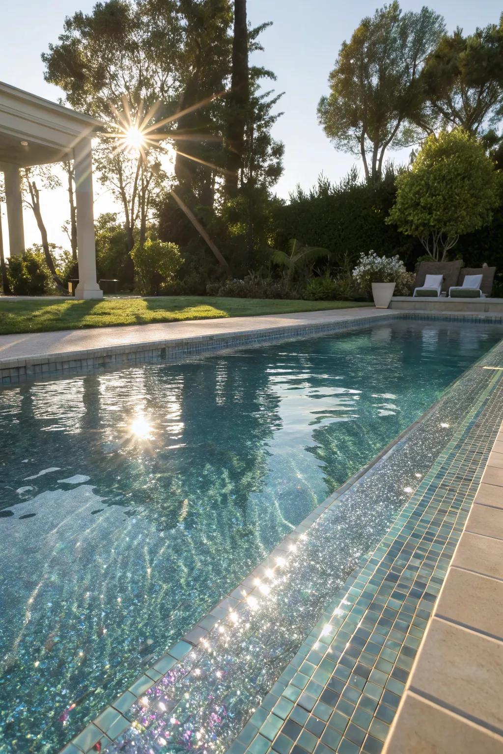 Glass iridescent tiles bring luxury and glamour to your pool.