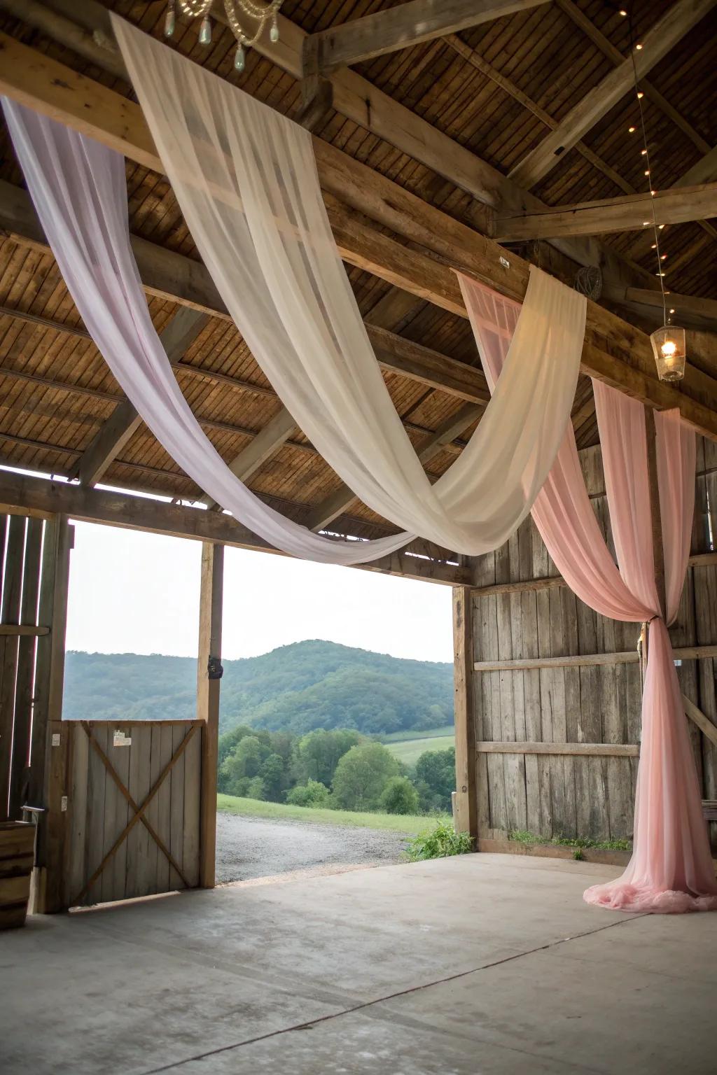 Elegant draping fabrics add sophistication.