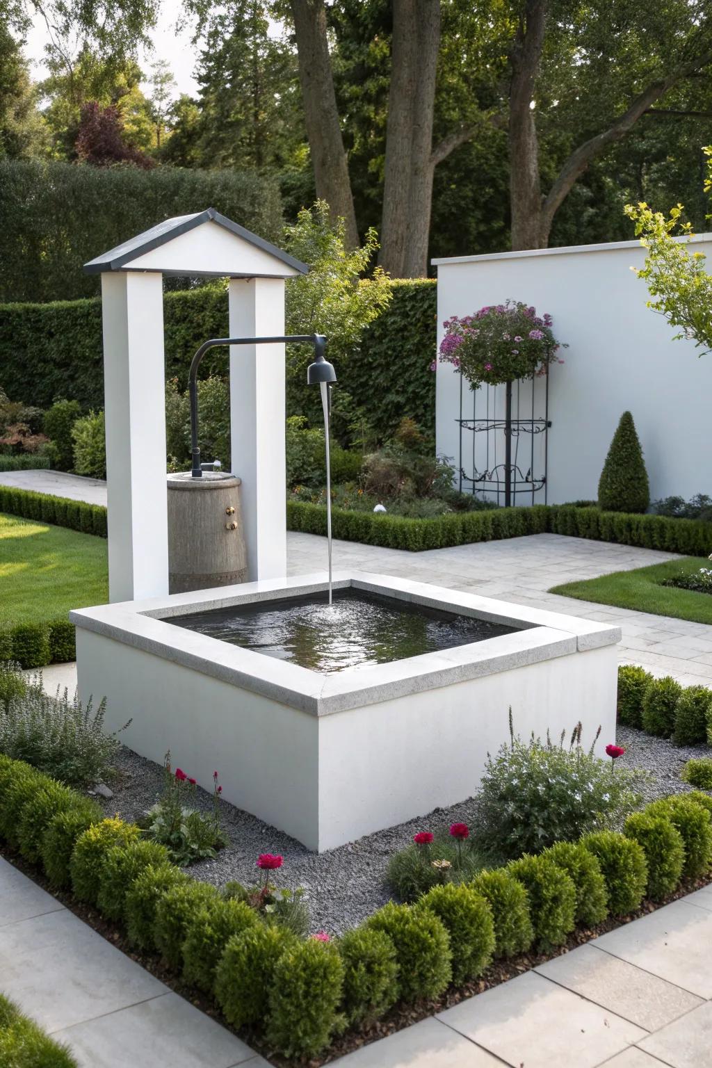 A modern minimalist well complements a contemporary garden.
