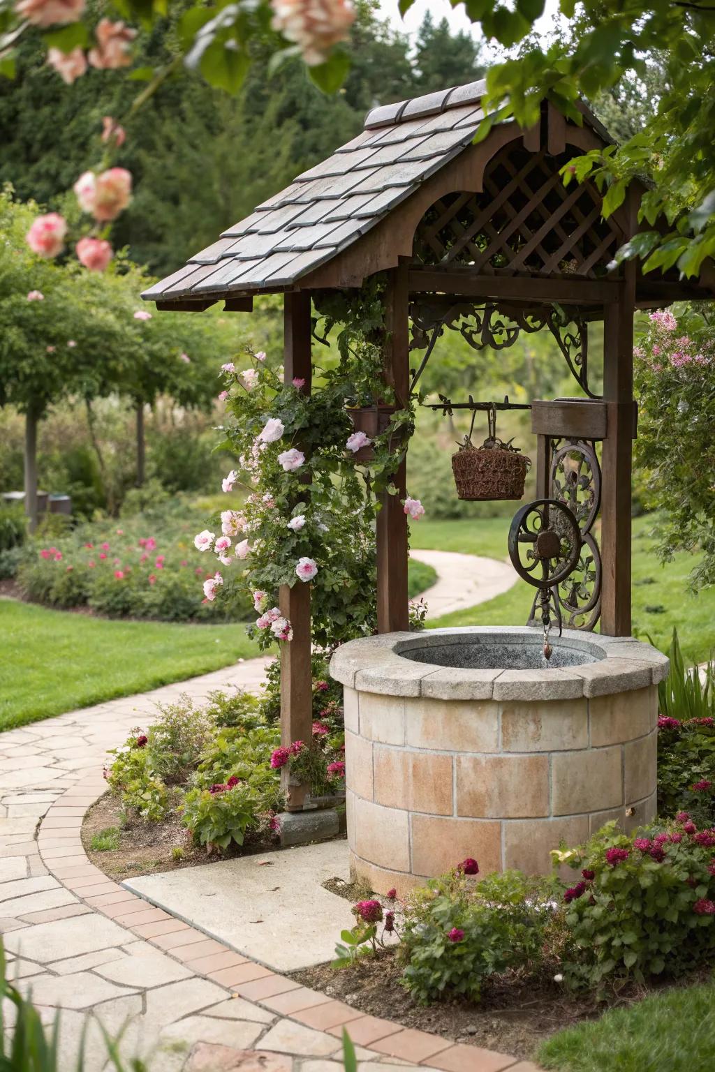 A wishing well cover adds a touch of whimsy to your garden.