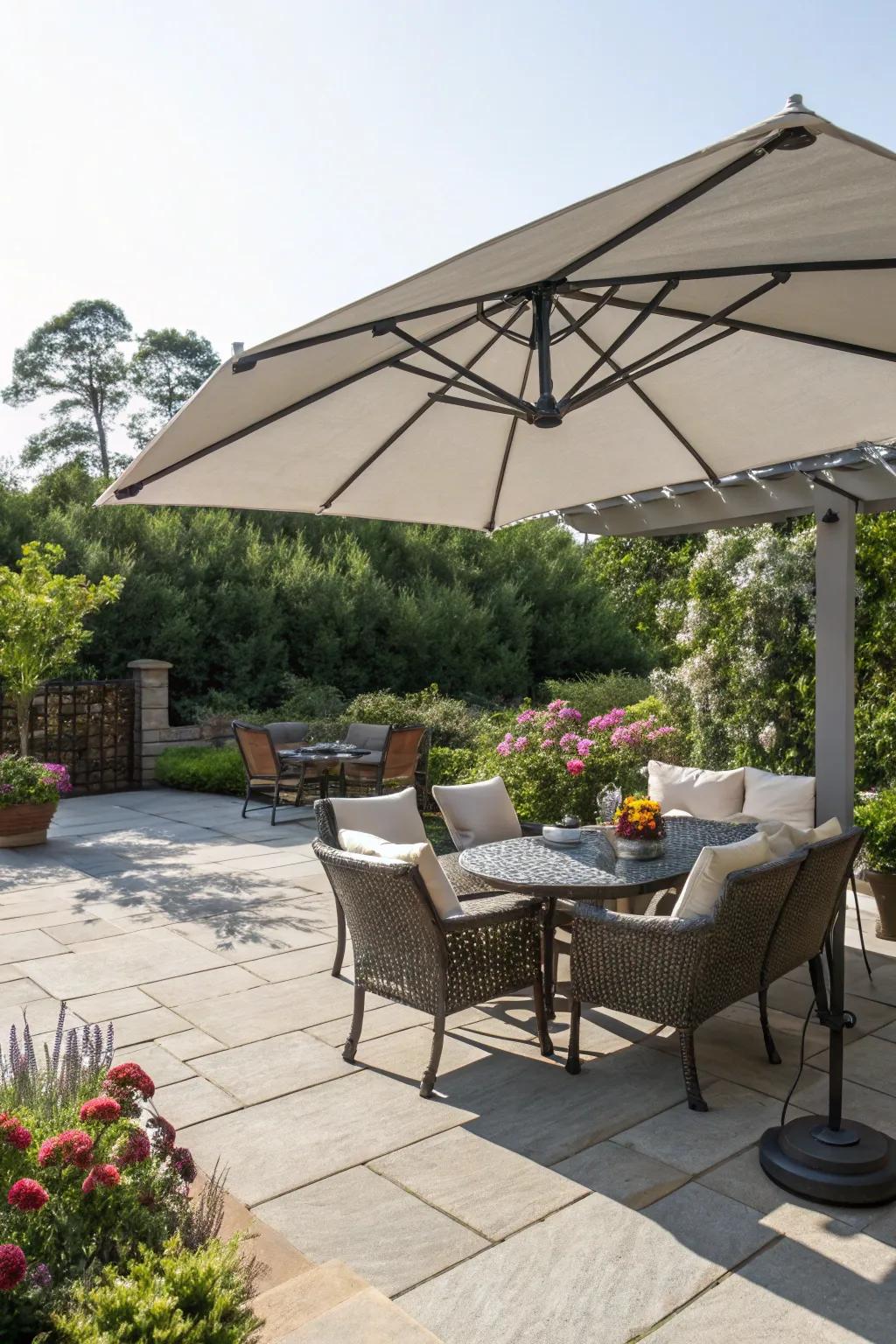 Patio umbrellas offer flexible shading options.