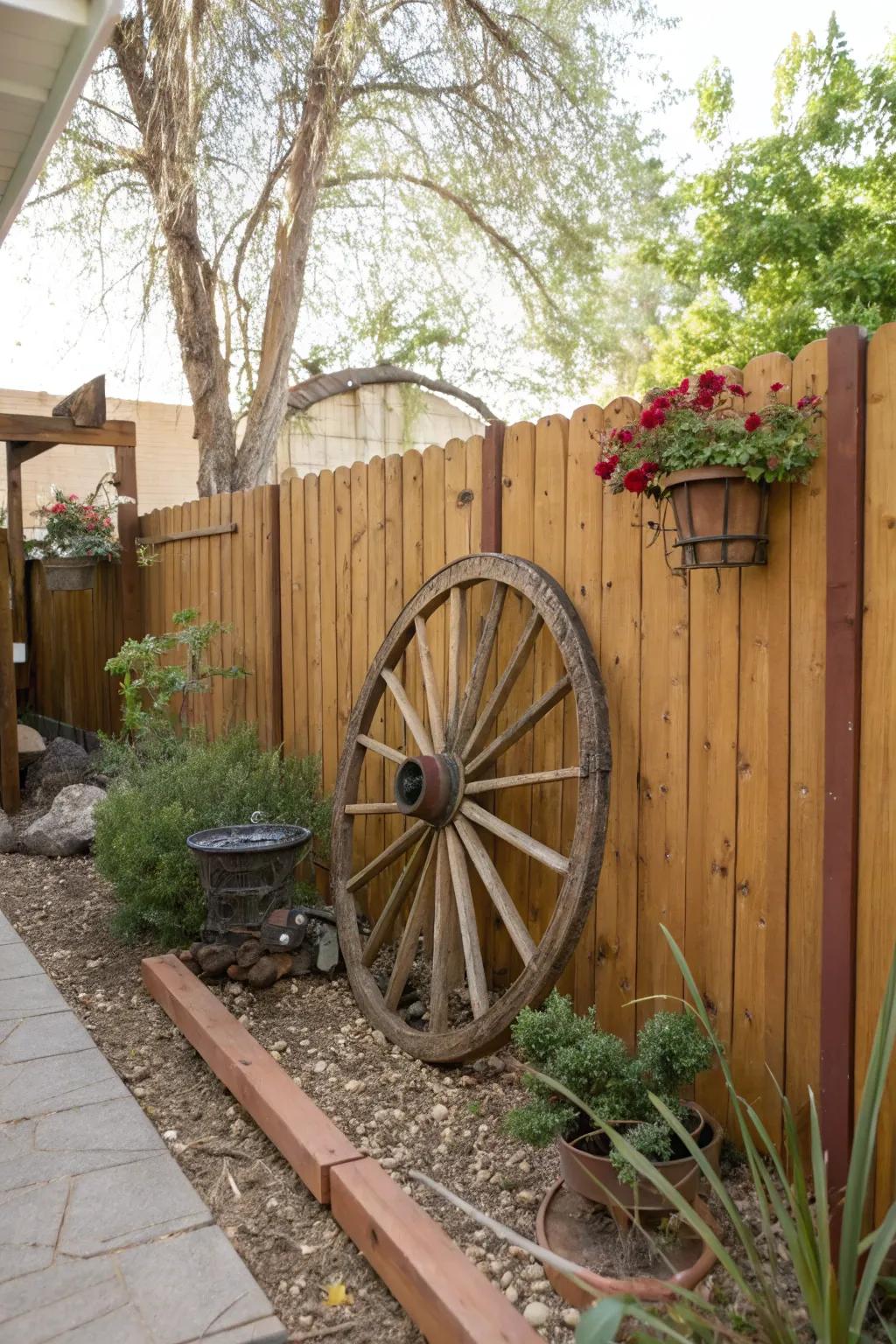 Wagon wheels bring an authentic Western feel to your yard.