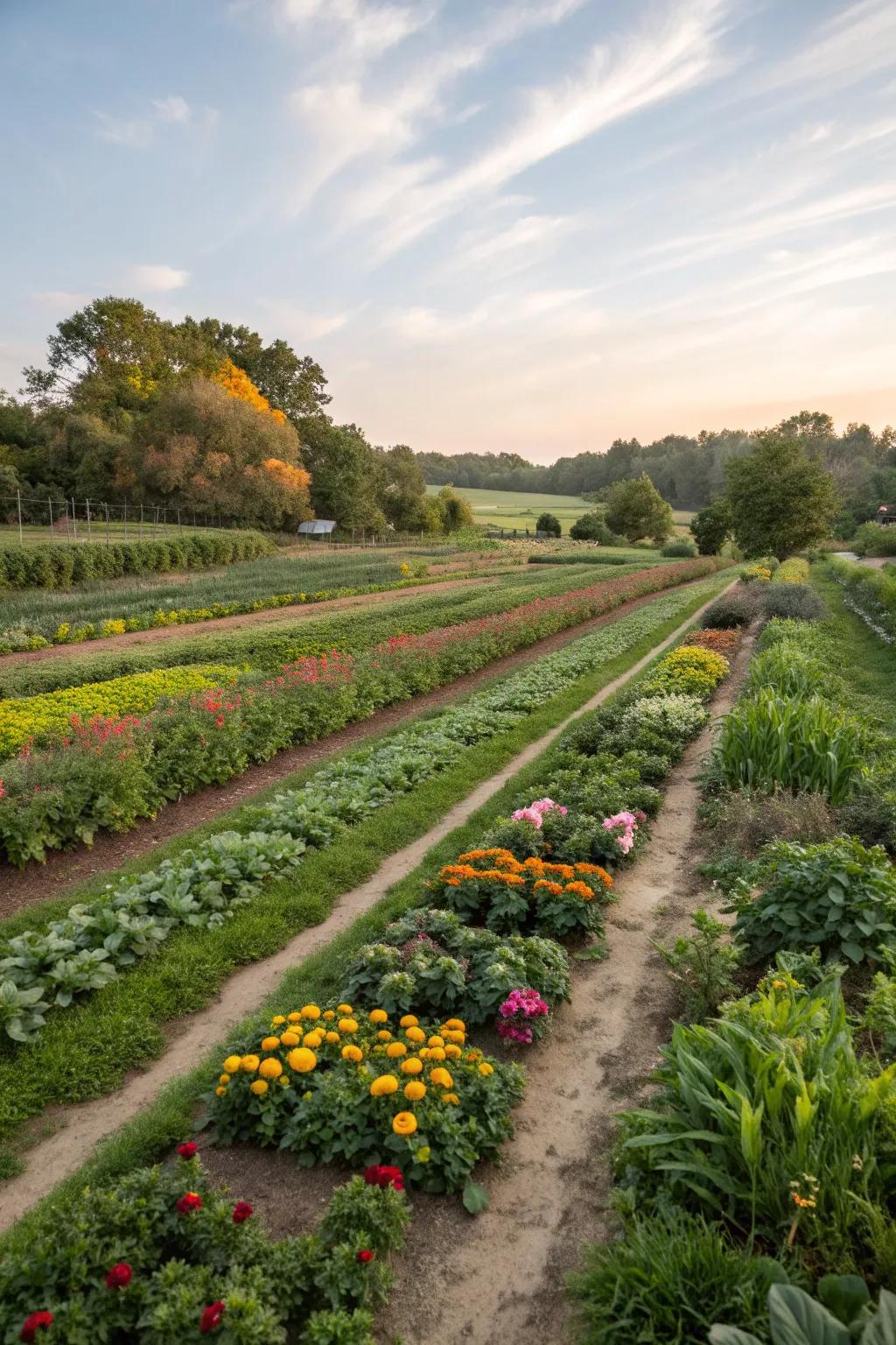 A bustling market garden ready for harvest.