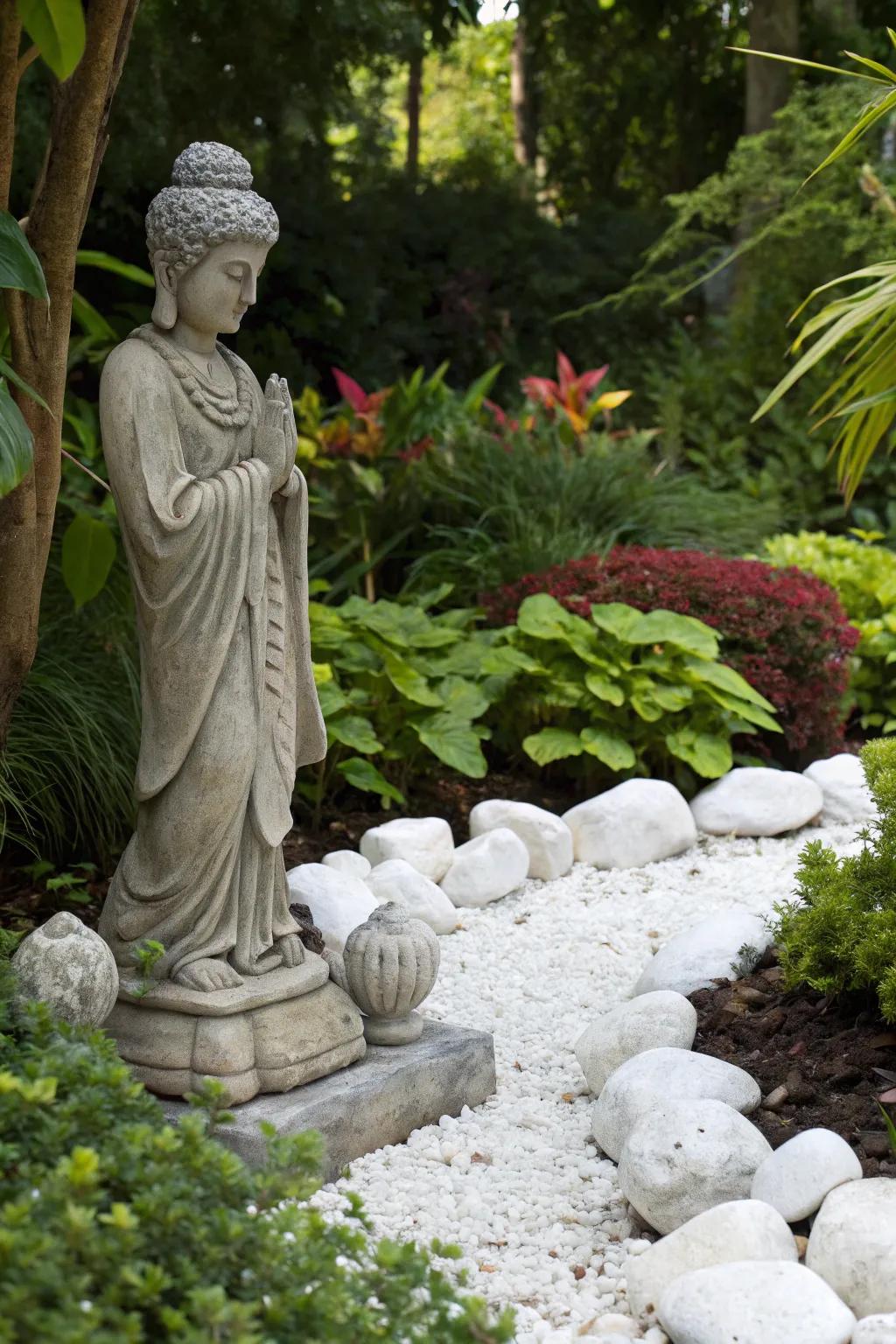 Make garden features pop with white marble accents.