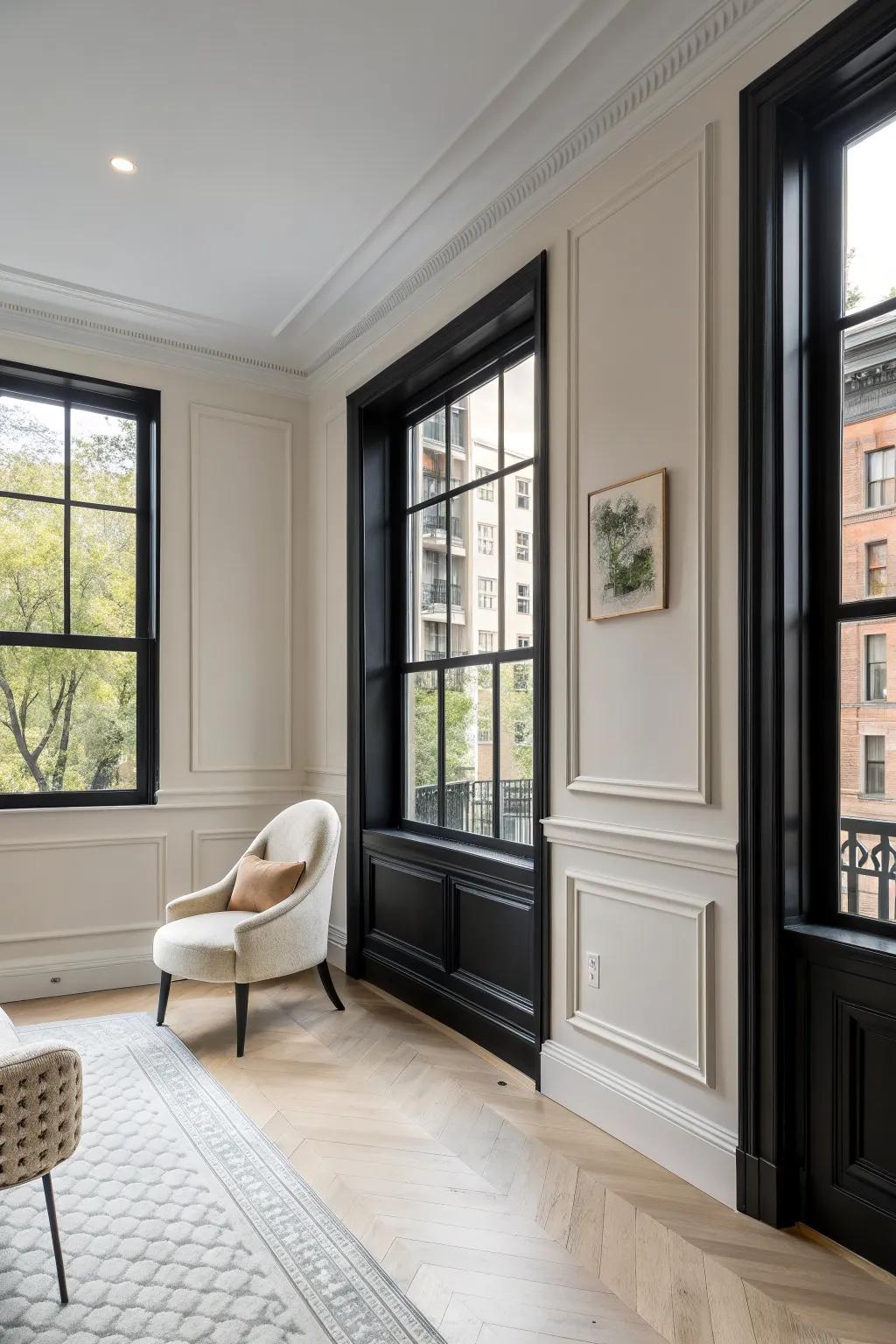 Black trim makes a bold, sophisticated statement.