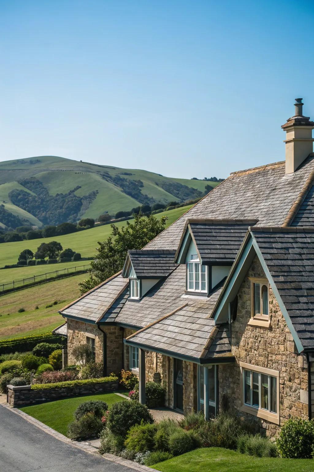 Enhance your home with gabled roofs and stone.