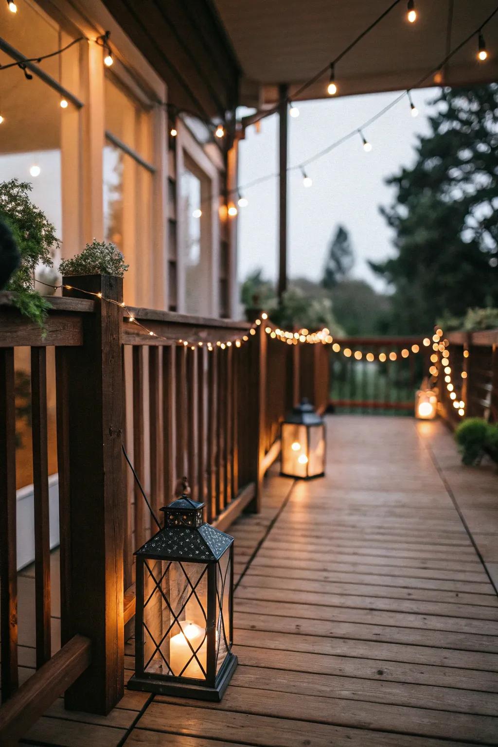 Transform your balcony with enchanting lighting for cozy evenings.
