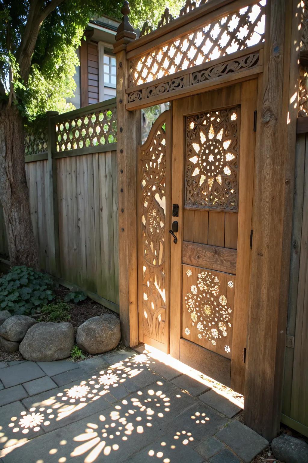 Decorative cutouts add personality to this wooden gate.