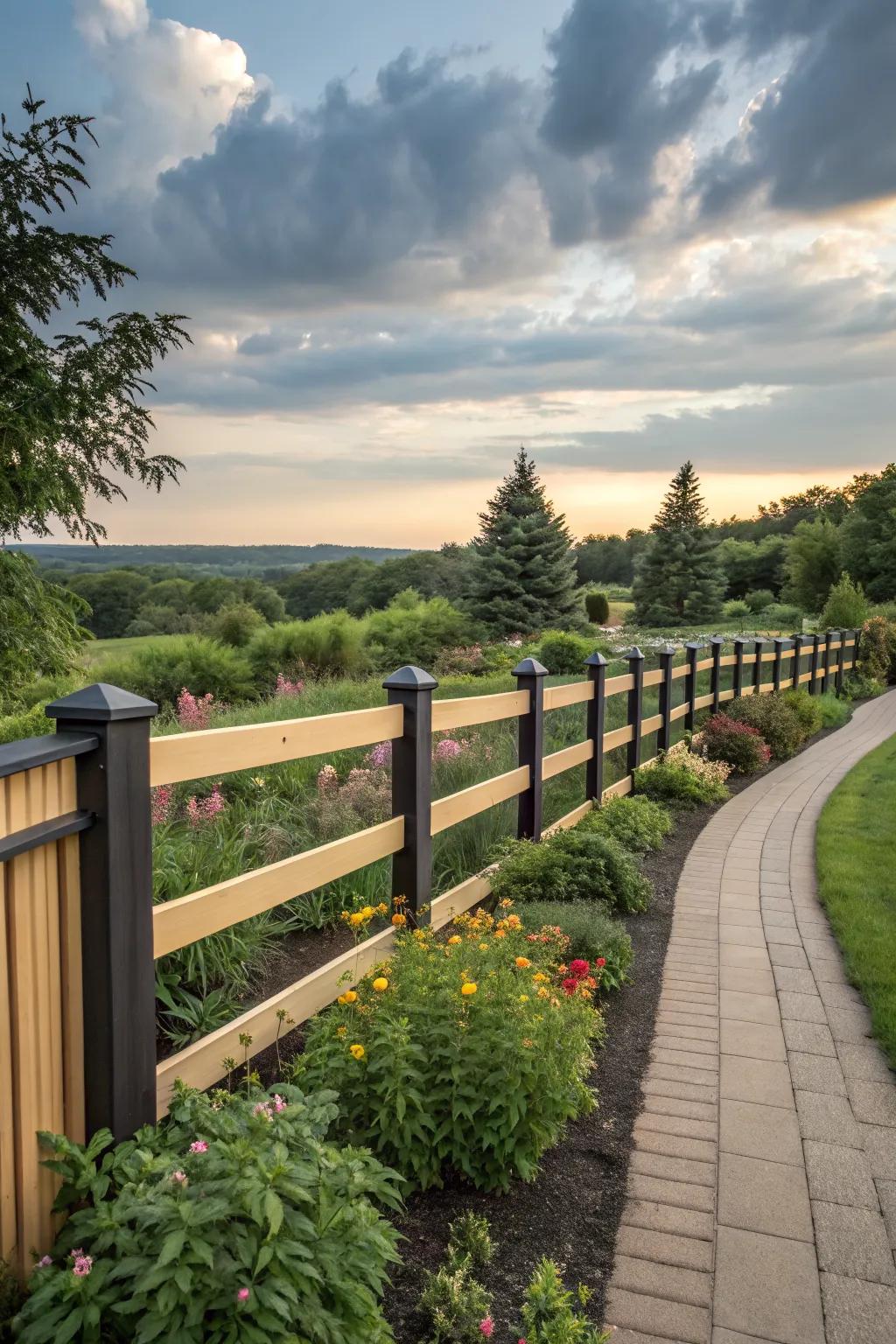 A two-toned stain adds depth and character to the wood fence.