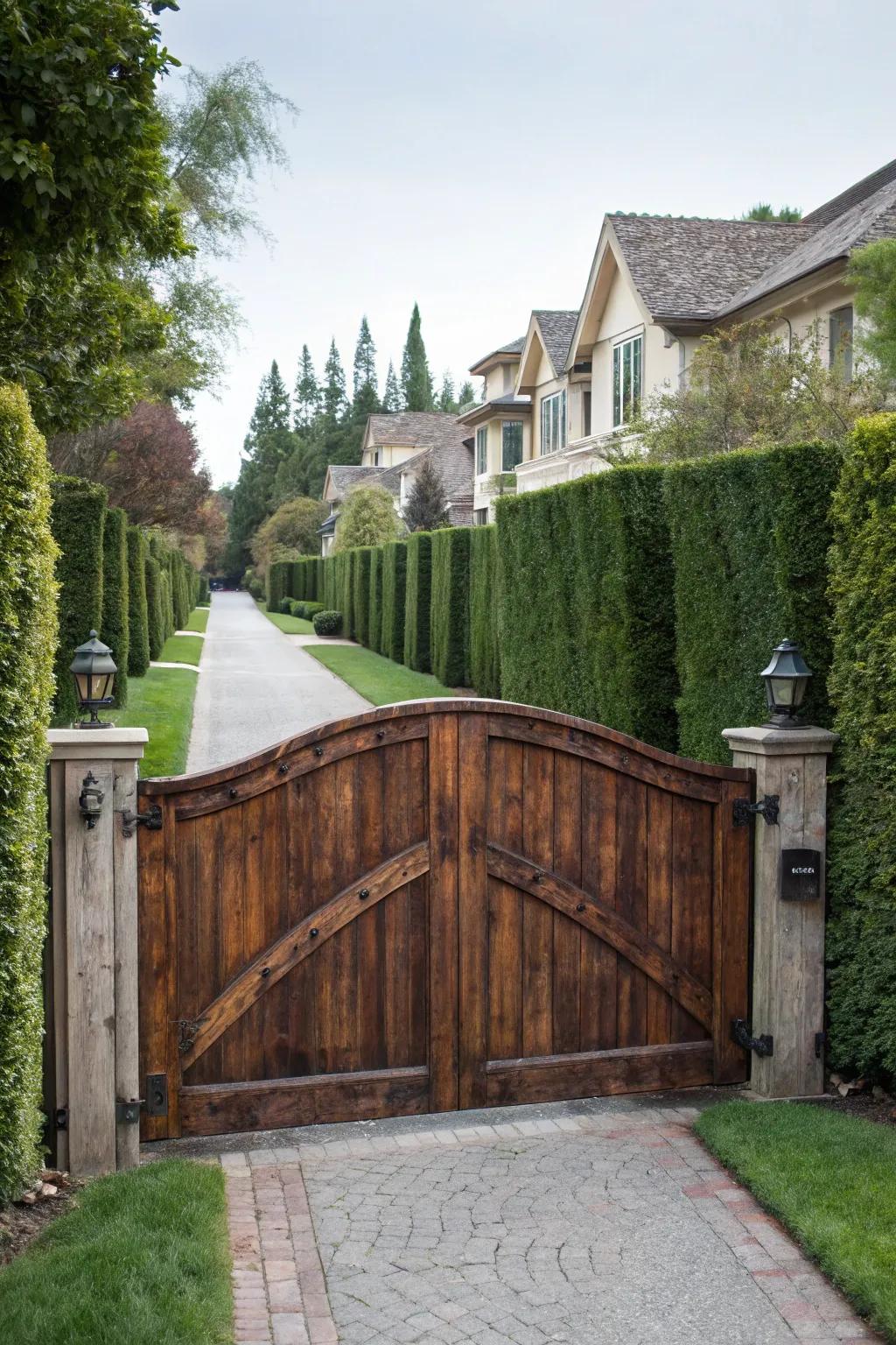 A stained gate offering a polished and sophisticated appearance.
