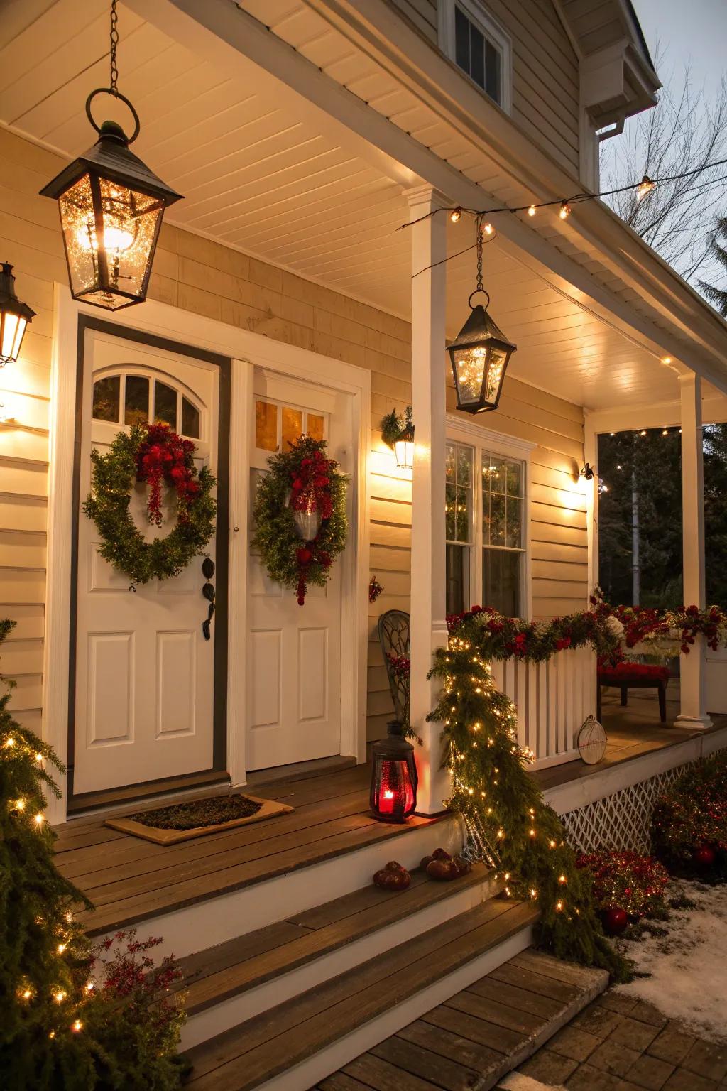 Seasonal decor on a wrap around porch