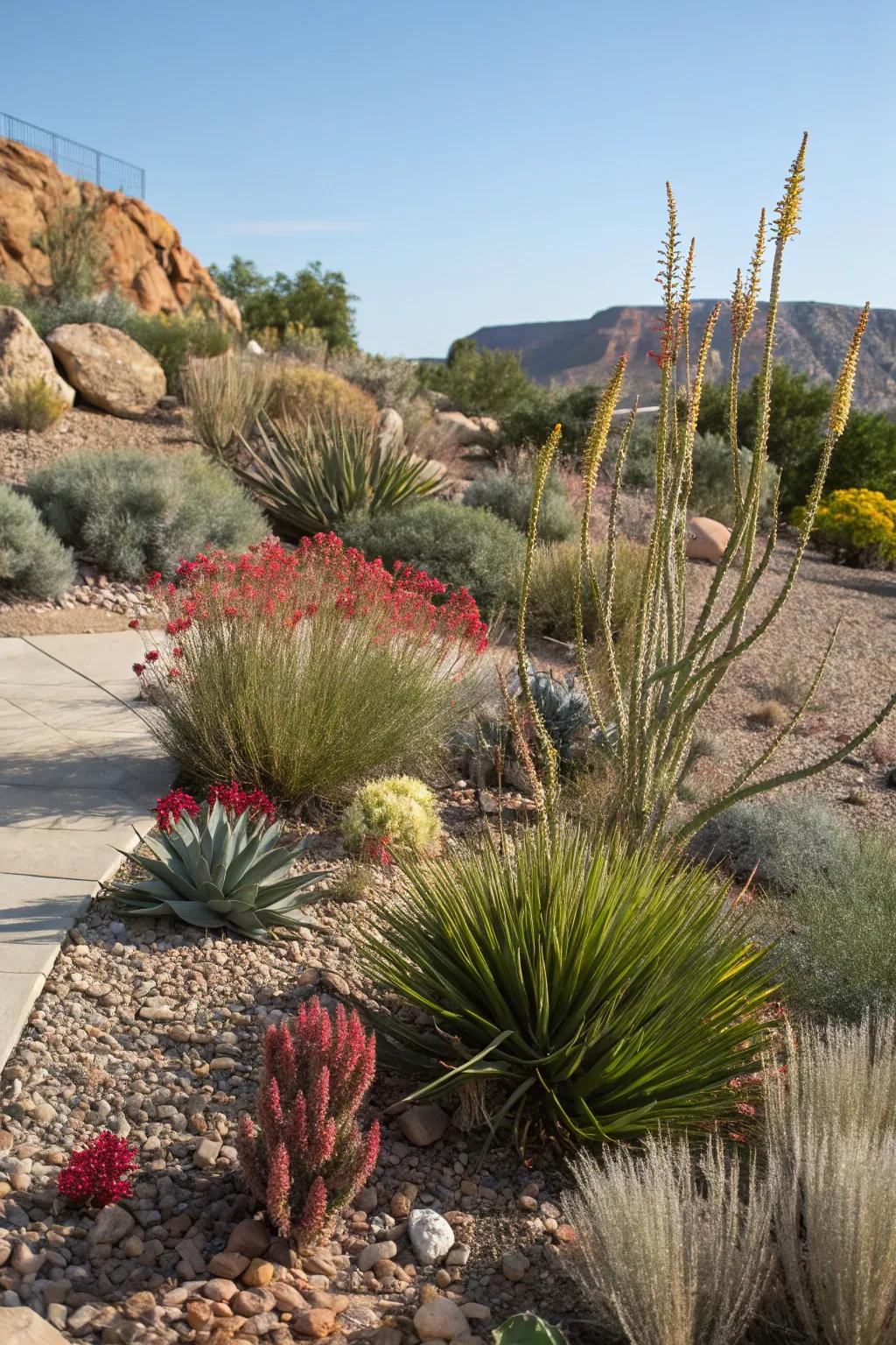 Native plants thriving in their xeriscape habitat.